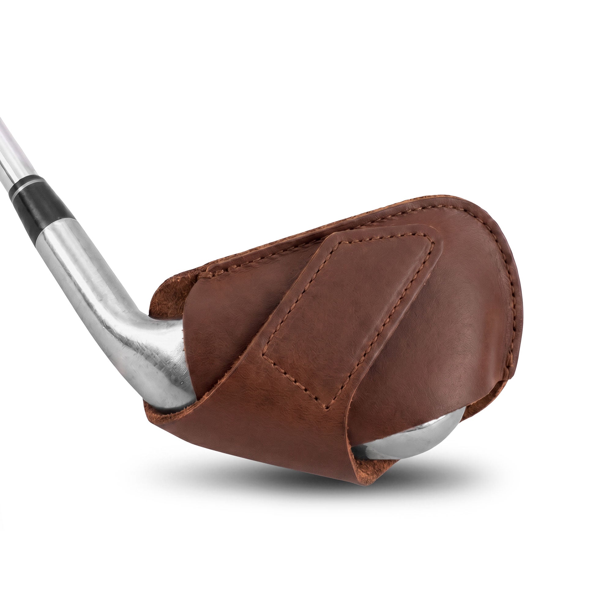 Hide & Drink Golf Club Cover showcasing a durable iron head protector made from full grain leather, perfect for outdoor use. A compact accessory ideal for your golf caddy. Hand cut and sewn in La Antigua Guatemala, this artisan-made headcover features small batch production and is fire branded for quality. Excellent for golfers looking for a handmade touch.