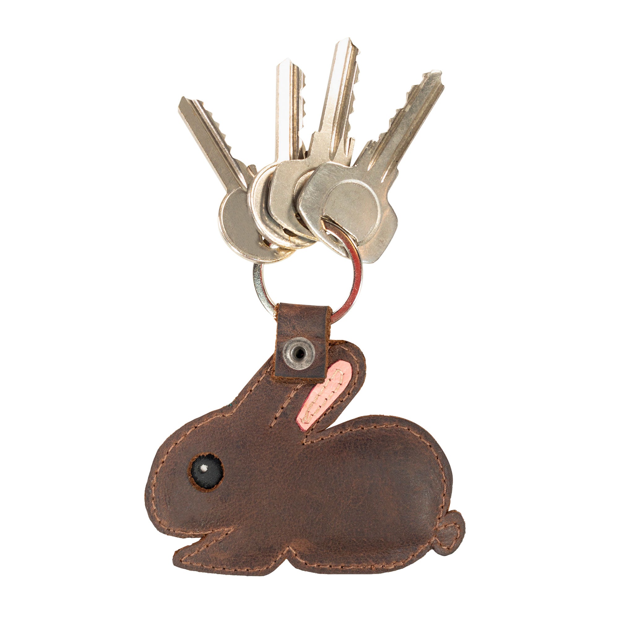 Bunny Critter Key Chain from Hide & Drink, featuring a playful design made from durable Full Grain Leather. This Animal Key Ring Holder adds a whimsical touch to any key collection, handcrafted with love in La Antigua Guatemala & Oaxaca Mexico.