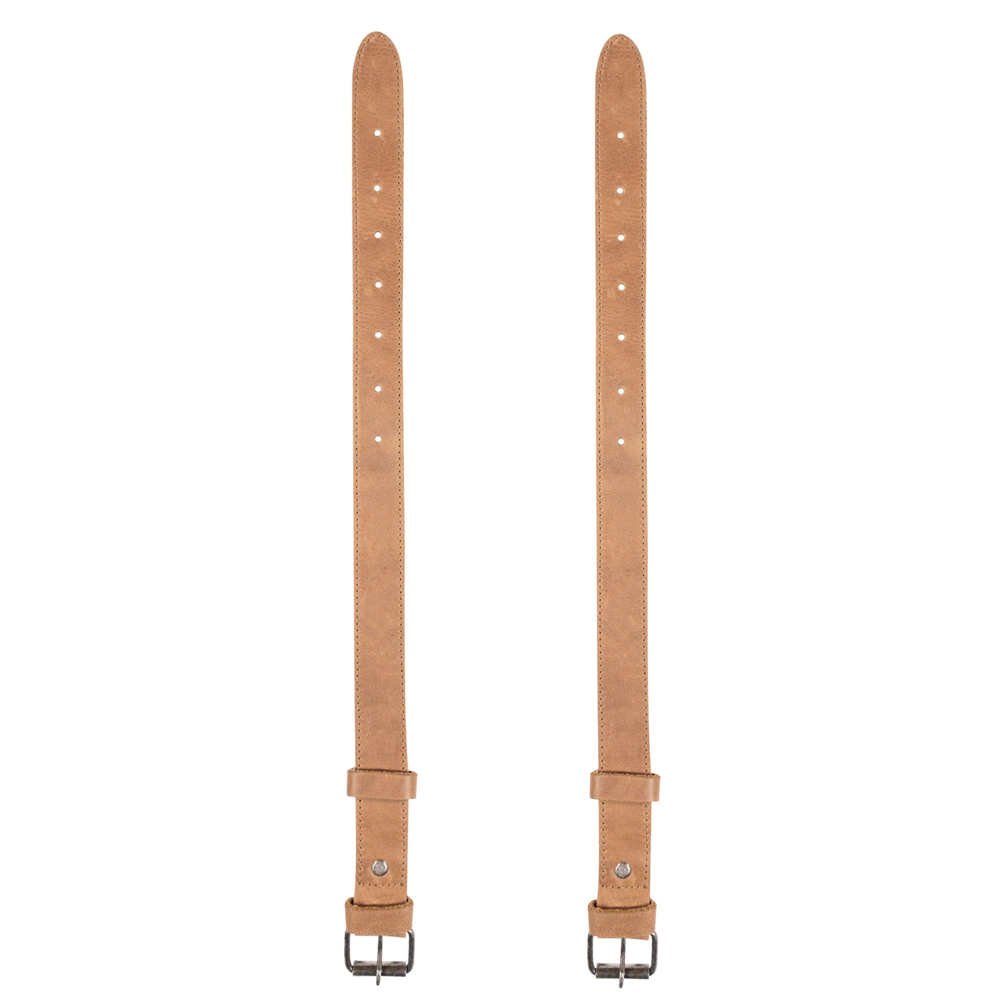 Bicycle Ankle Bands by Hide & Drink, showing two Rustic Bicycle Ankle Bands designed with a classic Brass Metal Buckle. These Adjustable Straps for Legs, made from superior Full Grain Leather, are ideal for Vintage Gifts for Cyclists and are handcrafted in La Antigua Guatemala.