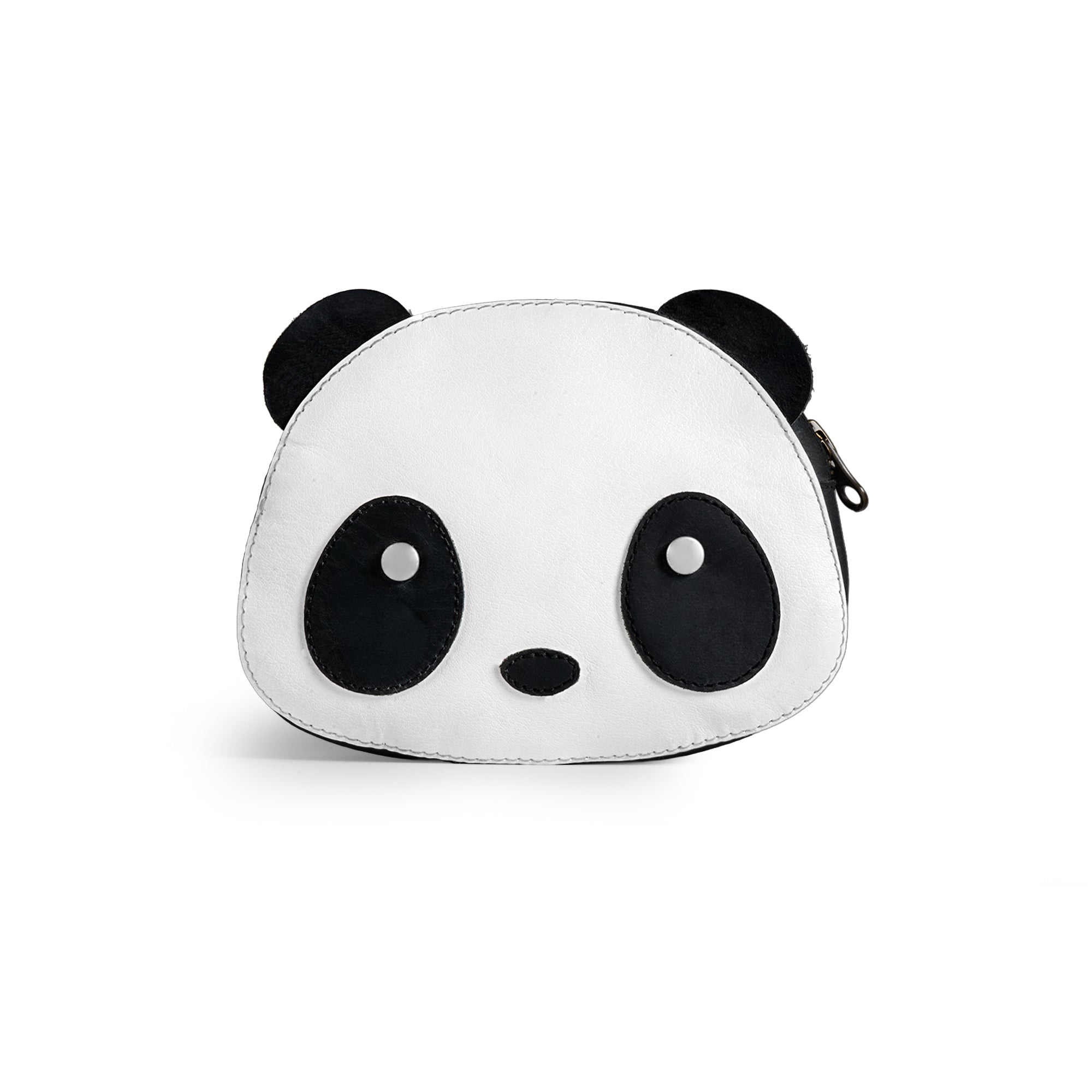 The Panda Head Shape Wallet by Hide & Drink features a cute panda face design, perfect for storing cash, cables, cards, and travel accessories. Made from Full Grain Leather, this artisan wallet showcases small batch production, hand cut, hand sewn details and is fire branded, embodying craftsmanship from La Antigua Guatemala & Oaxaca Mexico.