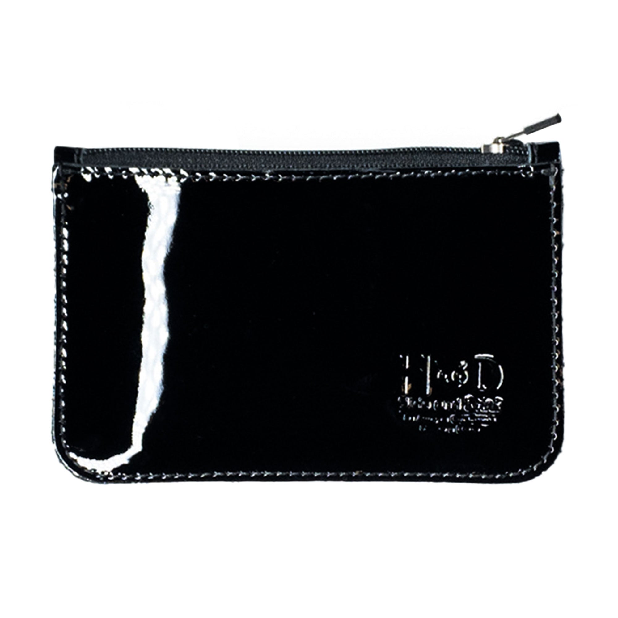 Hide & Drink Zippered Wallet showcasing a sleek design in glossy black, perfect for storing cards, folded bills, and coins. Ideal travel accessory made from full grain leather, reflecting artisan craftsmanship with small batch production, hand cut and hand sewn in La Antigua Guatemala & Oaxaca Mexico.