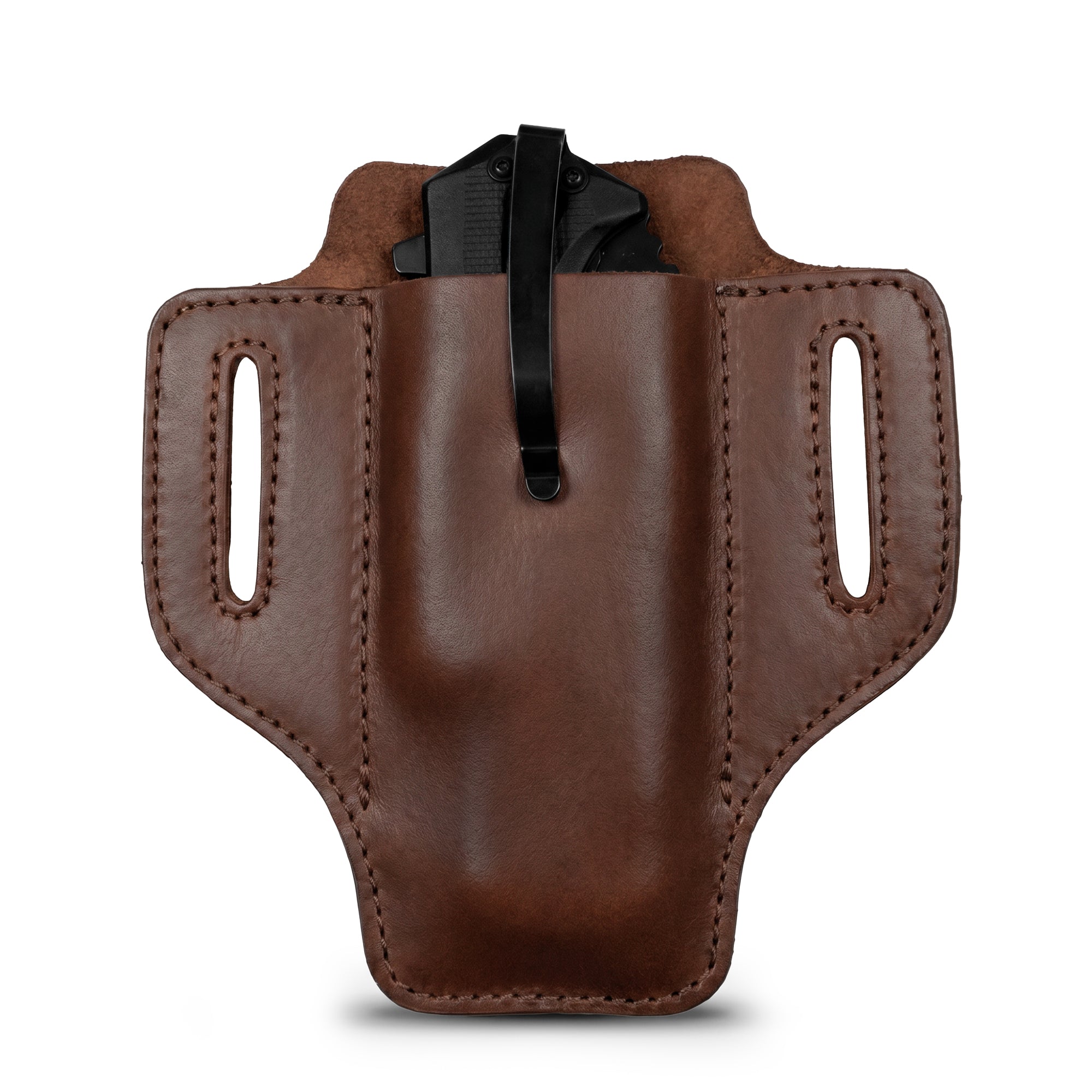 Hide & Drink's Tactical Knife Holster made of durable Full Grain Leather, featuring a clip and designed for convenience. This Tactical Knife Leather Holster is perfect for everyday carry, ideal for multitools, and enhances your camping & outdoor accessories. StockyardX supports small batch production and artisan craftsmanship from La Antigua Guatemala & Oaxaca Mexico.
