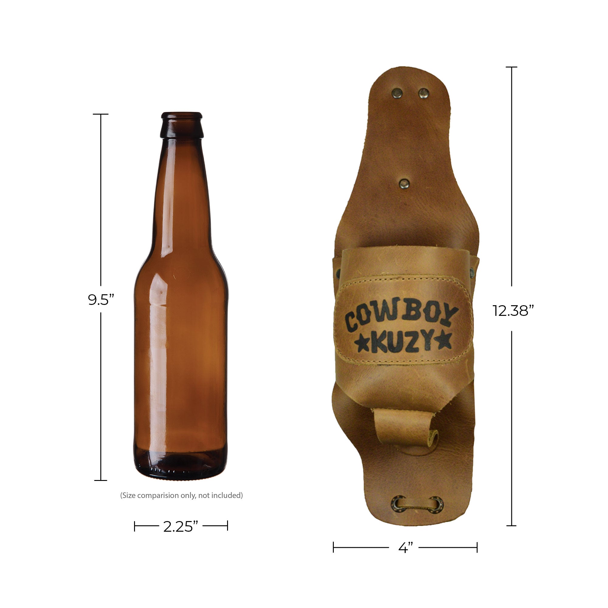Hide & Drink Beer Holster Cowboy Buzy, a versatile Beer Holster for Cowboy that lets you enjoy beverages hands-free. This Western Bottle Leg Grip, made from premium full grain leather, showcases the unique qualities of small batch production and artisan craftsmanship from La Antigua Guatemala.