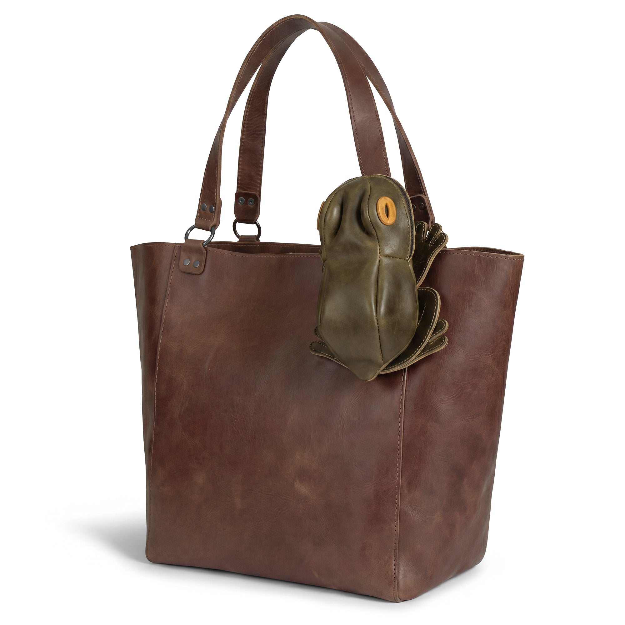 Stylish Leather Frog Pouch by Tudi Frudi, showcasing full grain leather craftsmanship. This cute accessory serves as a cable organizer or small accessory case and features a unique frog design. A true artisan piece handmade in La Antigua Guatemala & Oaxaca Mexico.