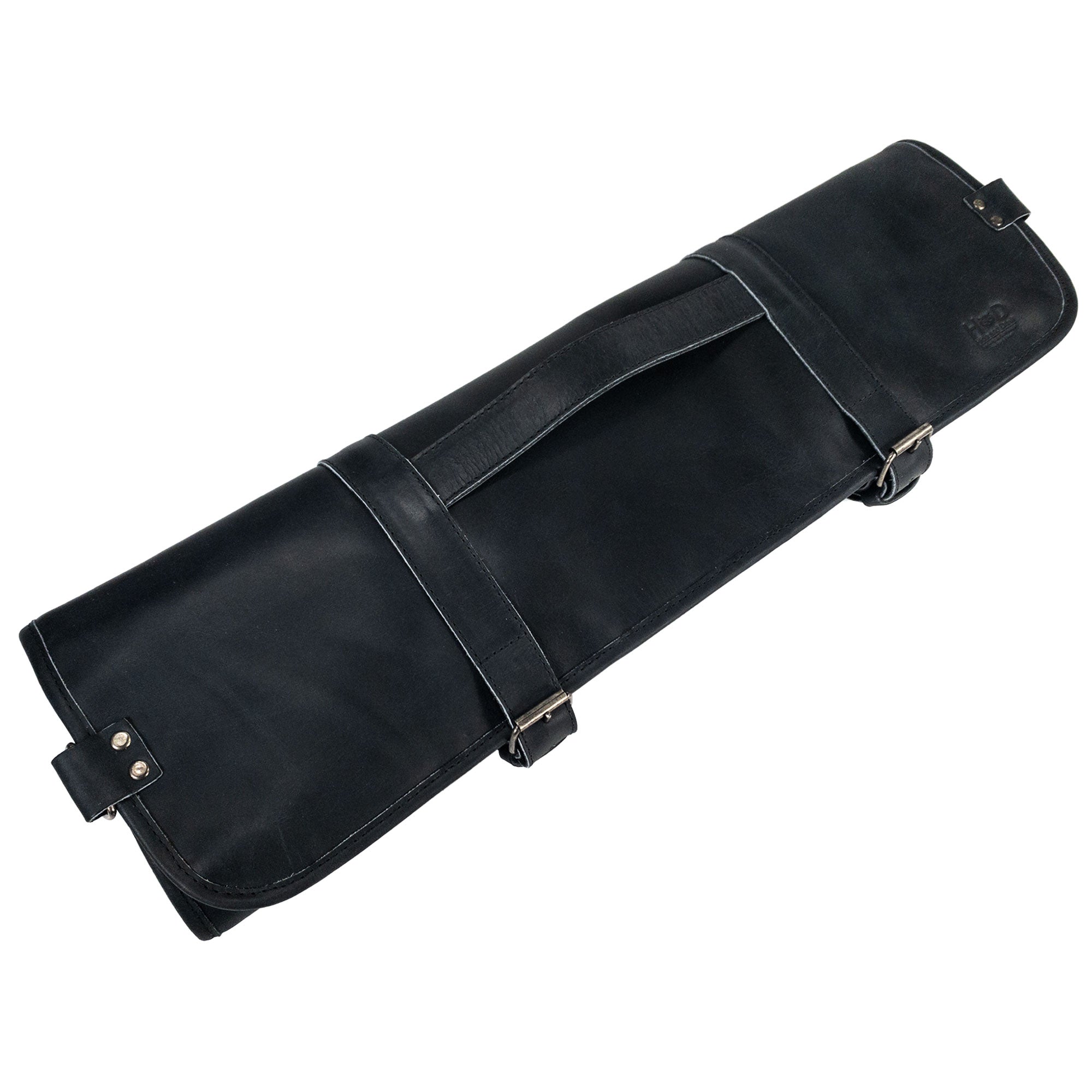 Hide & Drink Knife Roll With Water Resistant Lining (8 Pockets) showcasing the interior knife slots. Perfect for chefs, this Chef's Knife Roll Bag (8 Pockets) is ideal as a portable knife organizer.