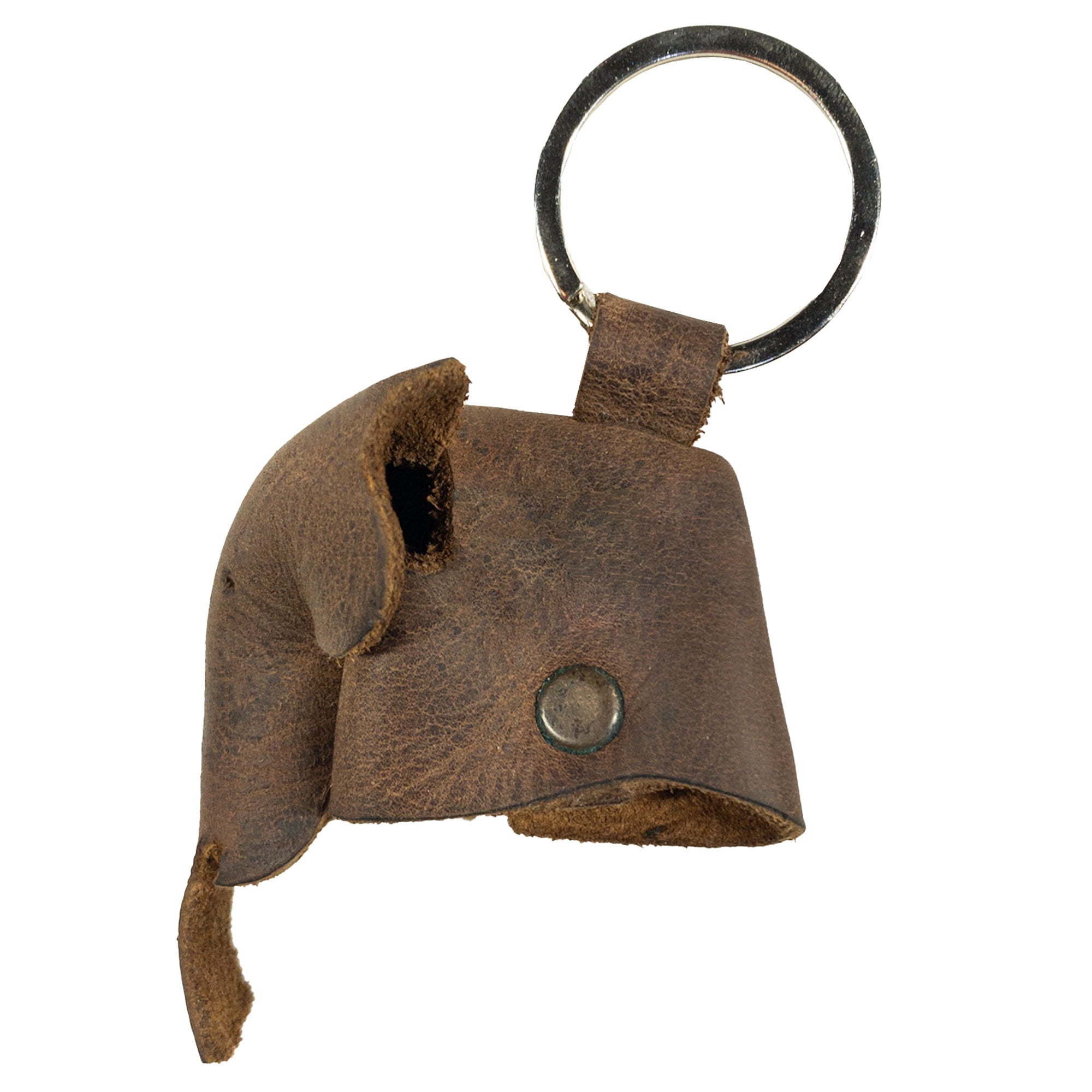 Charming Full Grain Leather Animal Key Chain by Hide & Drink, showcasing an elephant form. This unique Critter Keychain serves as an elegant fob charm and a practical animal key holder charm pendant, handcrafted in La Antigua Guatemala, highlighting artisan quality.