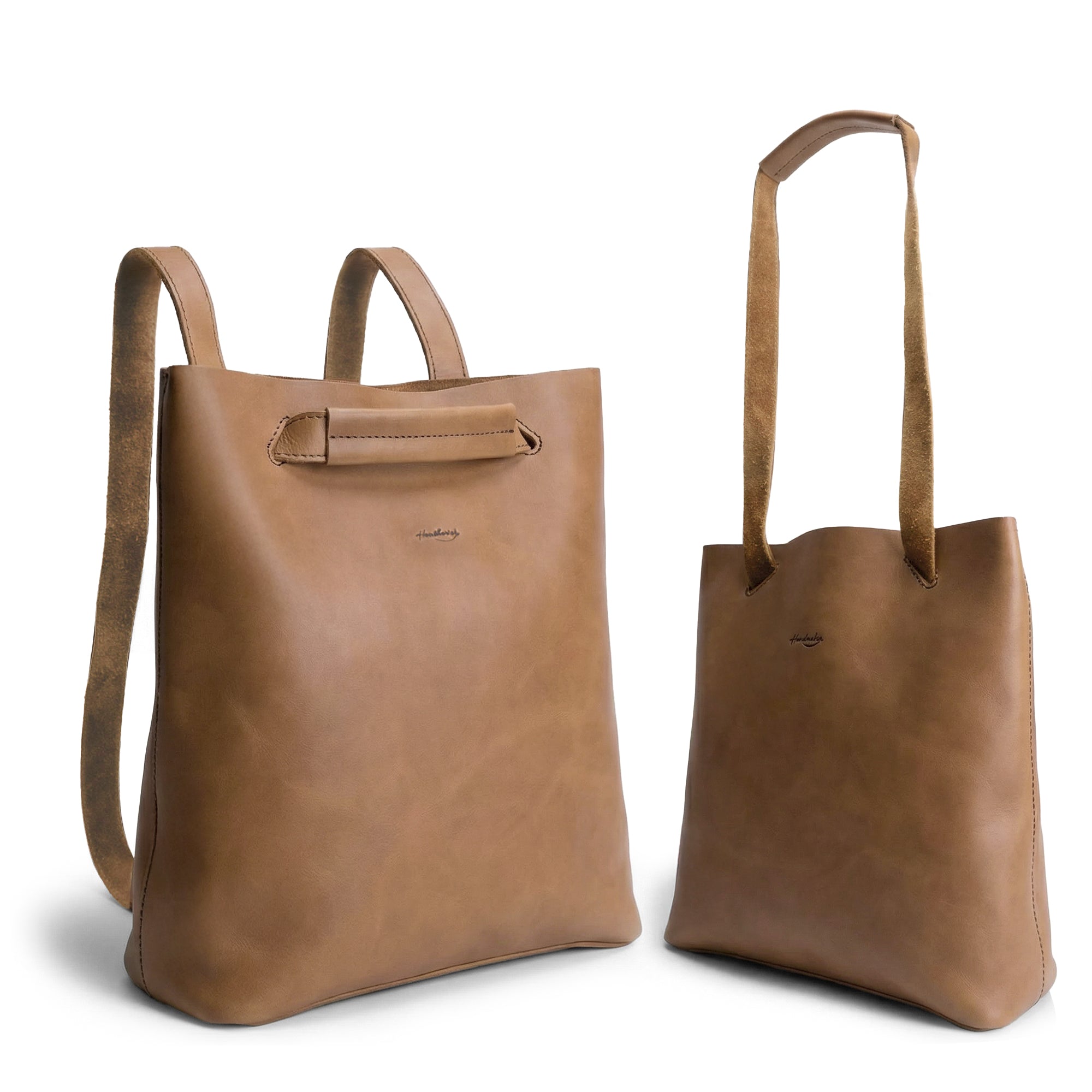 Heather's Convertible Backpack to Shoulder Bag showcasing a stylish leather design. This spacious crossbody for women doubles as a squared purse made from Full Grain Leather. Handmade in La Antigua Guatemala and Oaxaca Mexico with artisan craftsmanship, this bag features small batch production techniques, including hand cut, hand sewn, and fire branded details.