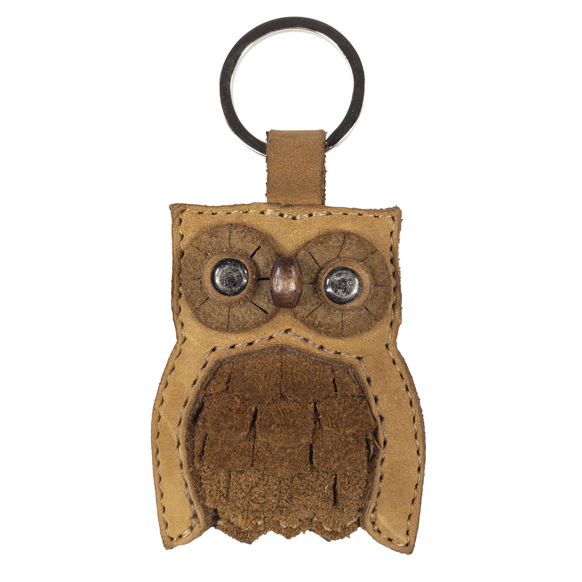 Owl-shaped Critter Key Chain by Hide & Drink, featuring a vintage-inspired design made from Full Grain Leather. This charming Animal Key Ring Holder brings personality to your keys, handcrafted with care in La Antigua Guatemala & Oaxaca Mexico.