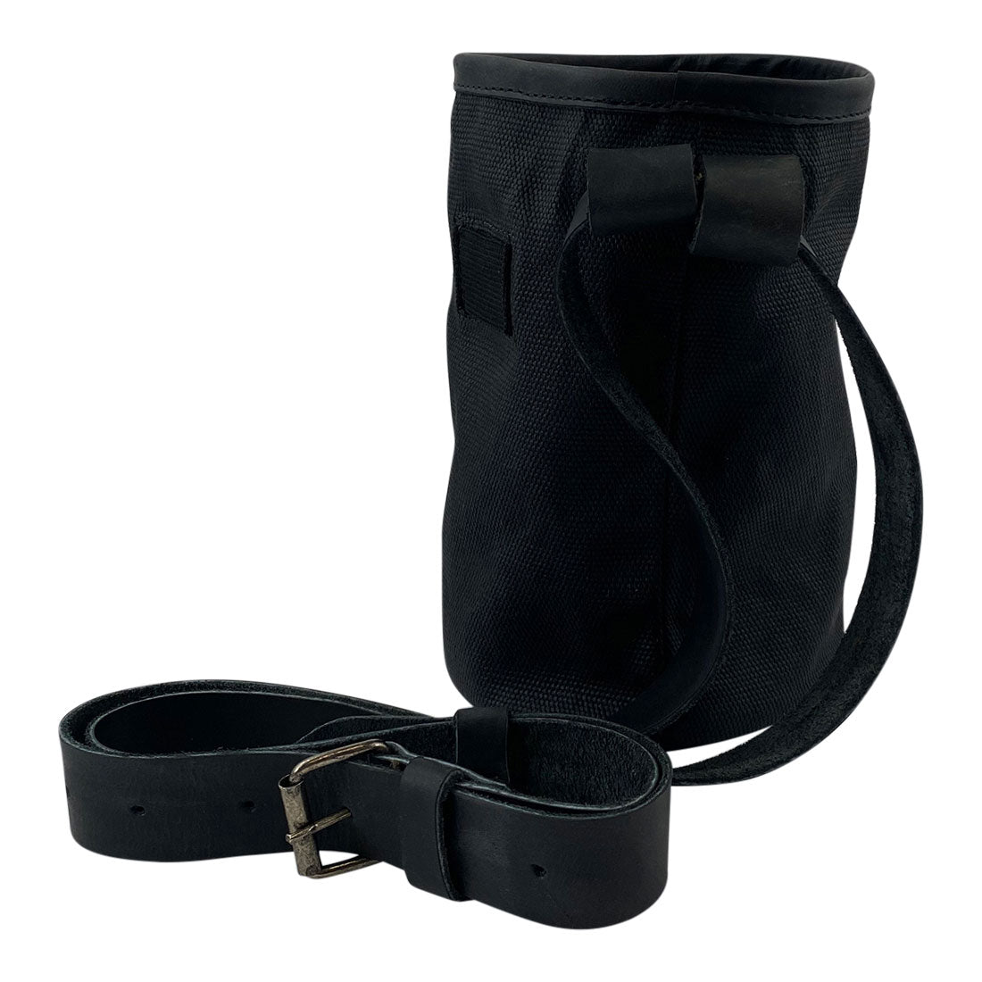 Hide & Drink Chalk Bag with a sleek design, made from Waxed Canvas and Full Grain Leather, perfect for rock climbing or gymnastics. This artisan bag features a zippered pocket and showcases quality craftsmanship from La Antigua Guatemala & Oaxaca Mexico.