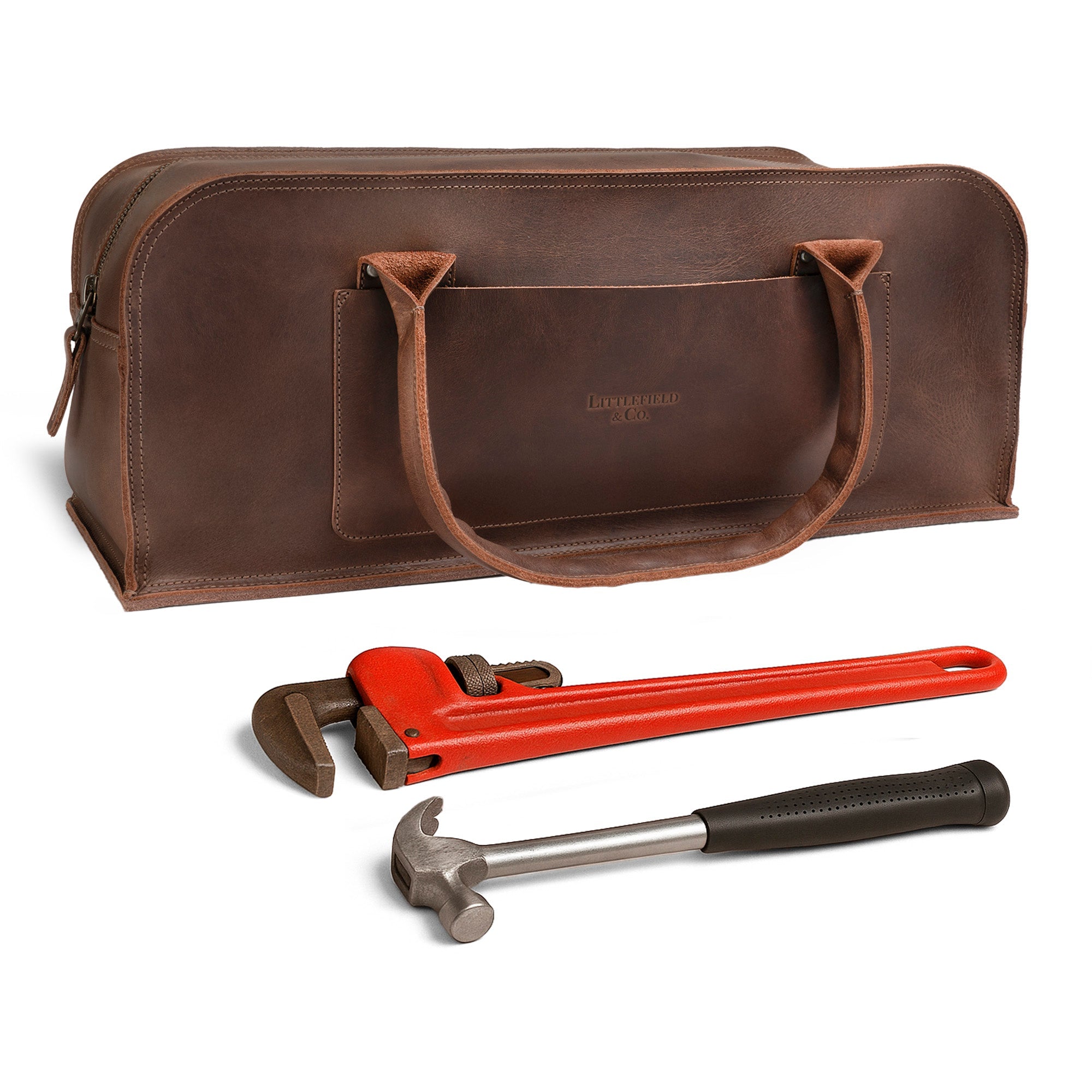 Multipurpose Doctor Utility Tool Bag by Littlefield & Co. with tools arranged in front, emphasizing versatility for handymen and doctors alike.