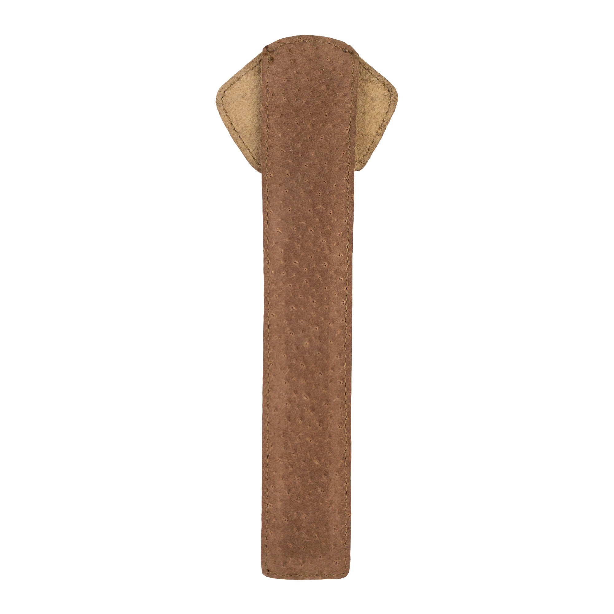 The back of Hide & Drink's tan Dog Bookmark, crafted from Full Grain Leather. This artisan bookmark showcases small batch production techniques and fire branding, proudly created in La Antigua Guatemala & Oaxaca Mexico.