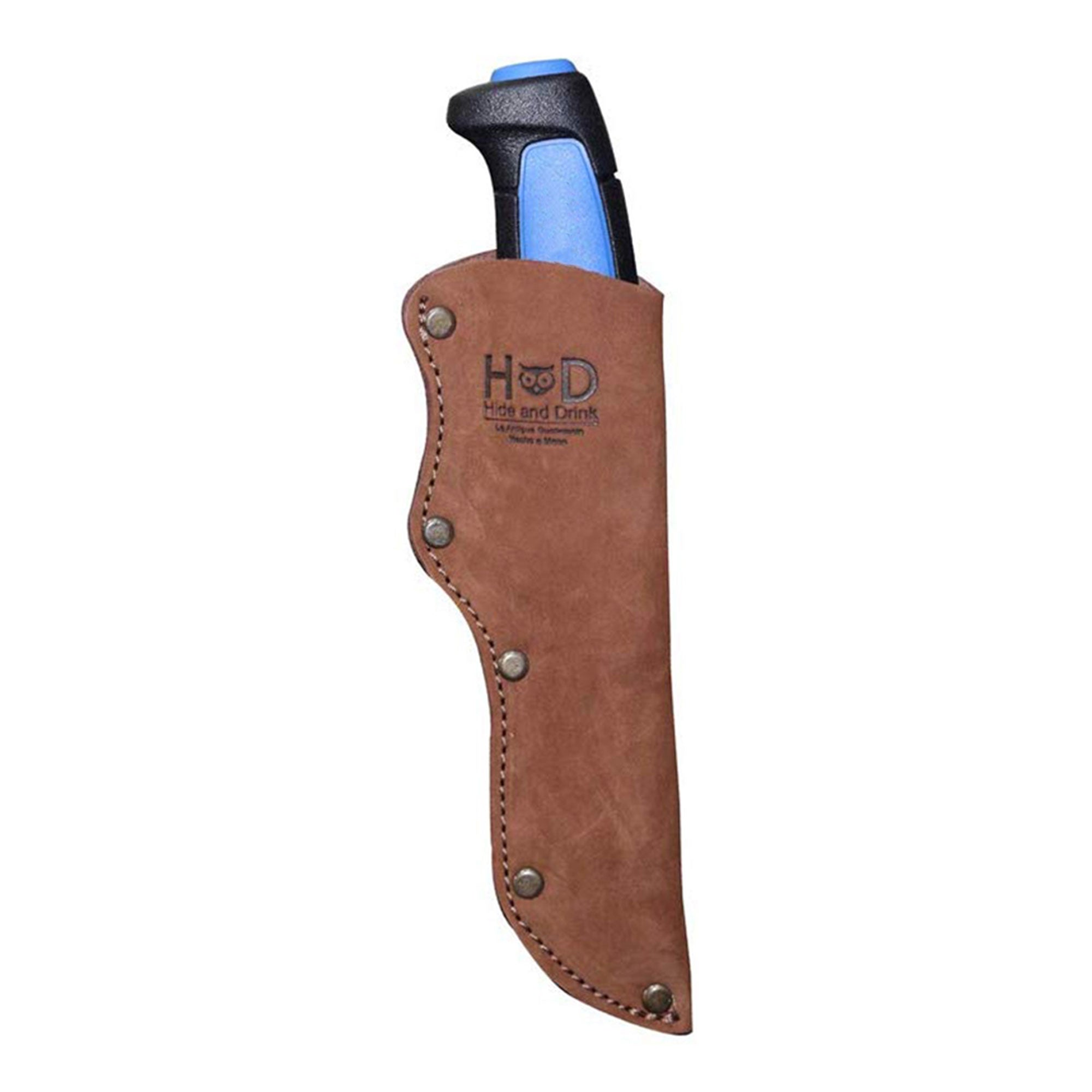 Belt Mora Knife Sheath by Hide & Drink, featuring a practical Thick Sheath for Mora Knife with Belt Loop. This handcrafted accessory is made from Full Grain Leather and ideal for camping.