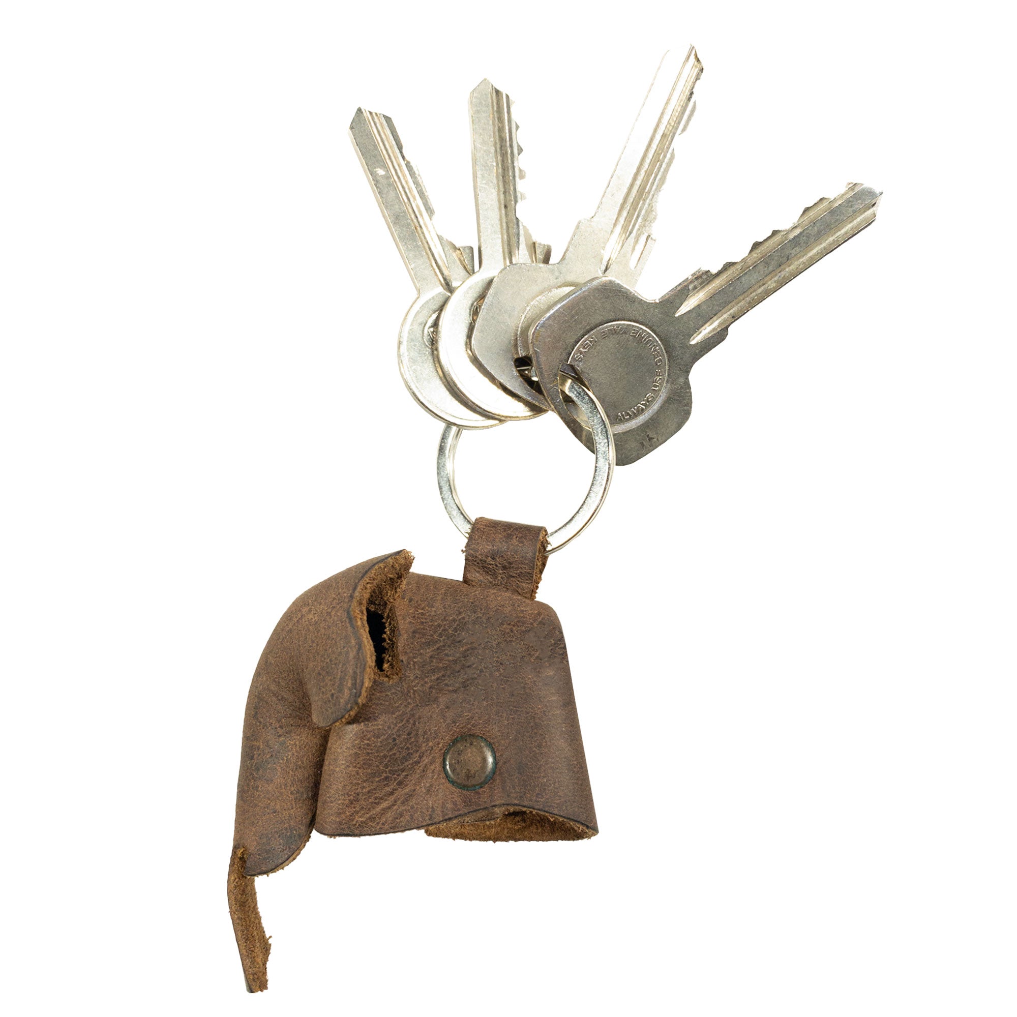 High-quality Full Grain Leather Animal Key Chain from Hide & Drink featuring a delightful elephant design. This Critter Keychain is an attractive fob charm and an animal key holder charm pendant, made with care through artisan small batch production.
