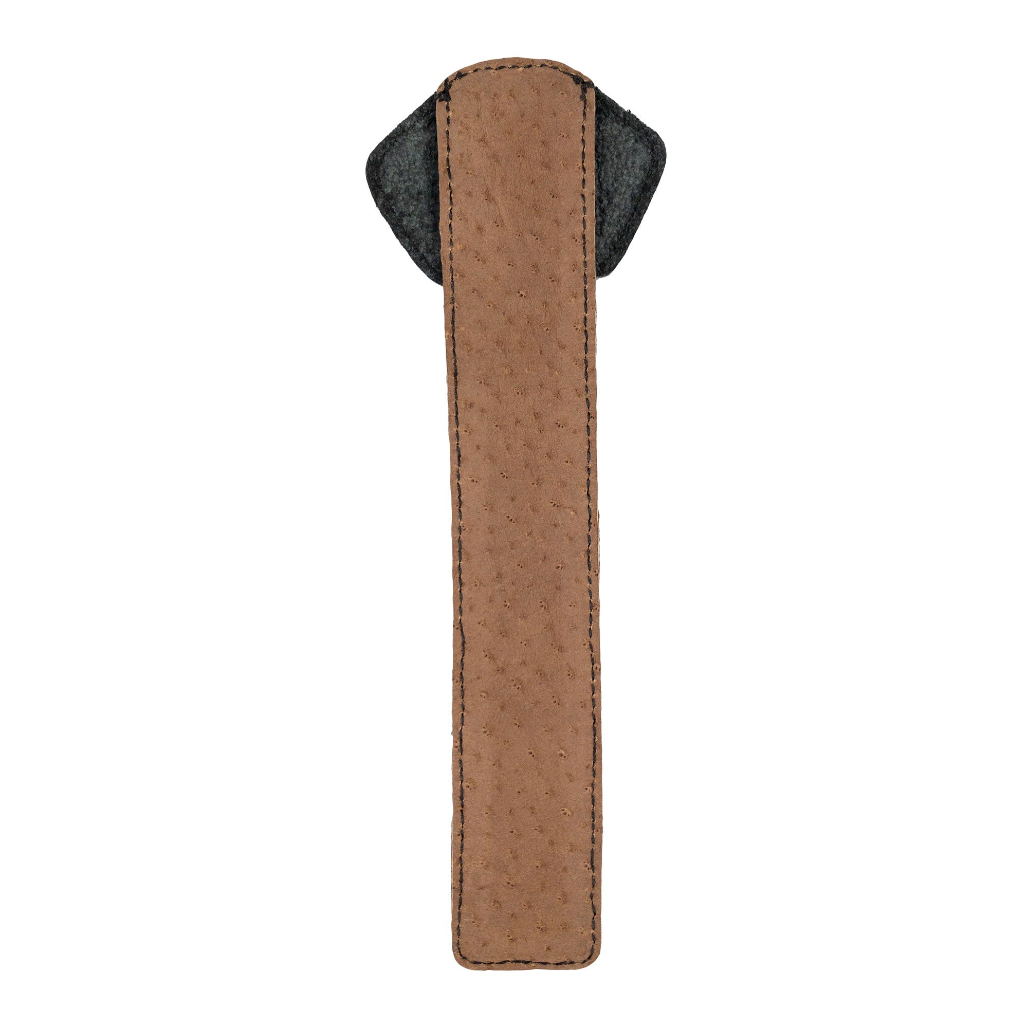 The back of Hide & Drink's Dog Bookmark in black, crafted from Full Grain Leather. This handmade item features small batch production details and fire branding, proudly made in La Antigua Guatemala & Oaxaca Mexico.