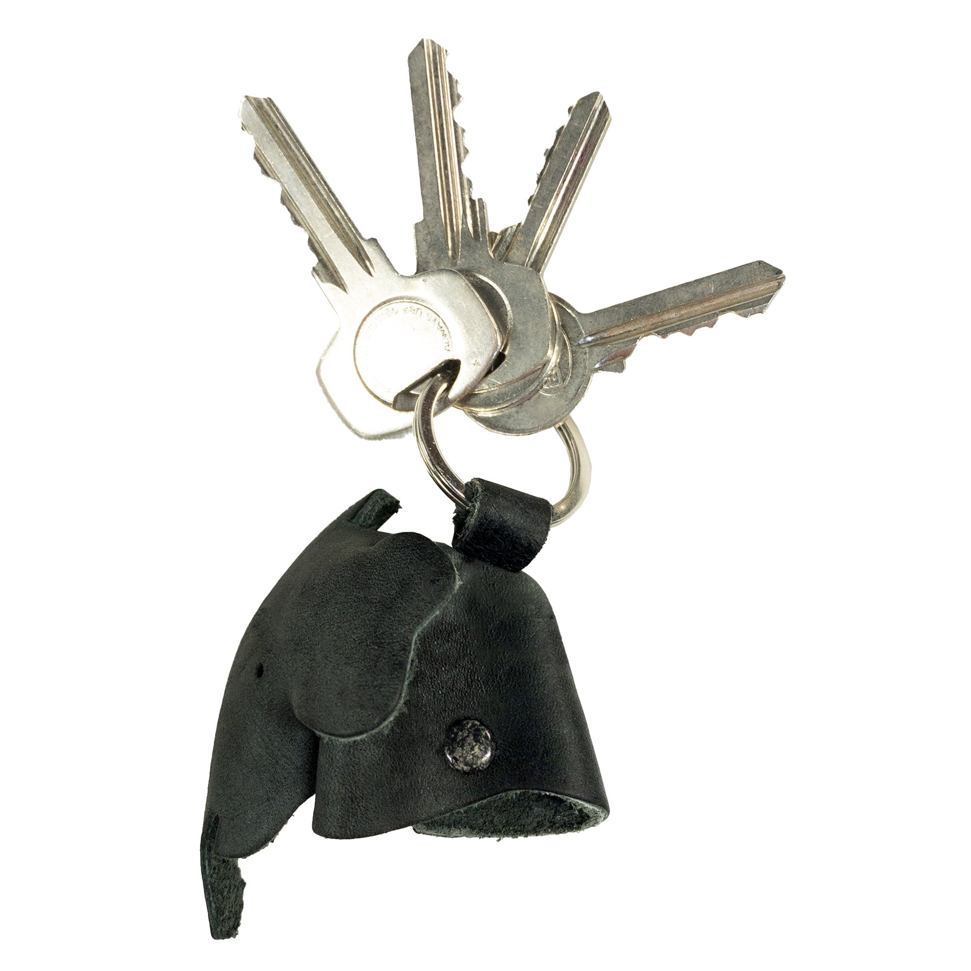 High-quality Full Grain Leather Animal Key Chain by Hide & Drink featuring a charming elephant design. This Critter Keychain is an elegant fob charm as well as a practical animal key holder charm pendant, crafted with attention to detail in La Antigua Guatemala.