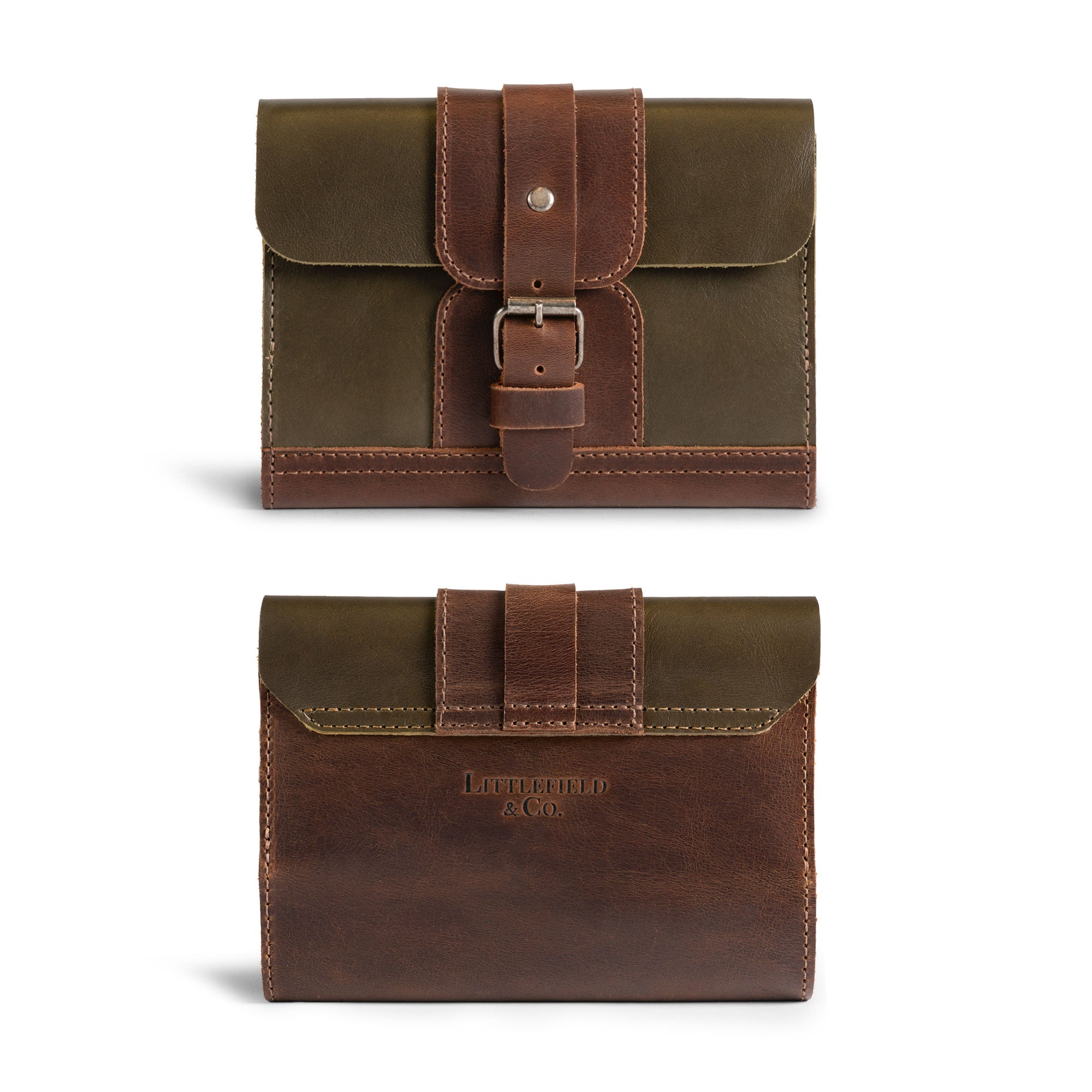 Closed Adventurer Field Notes Cover from Littlefield Chicago showcasing the unique buckle design. This Adventurer Journal Cover for Field Notes (3.5 x 5.5 in. Notebook not Included) is a stylish Notebook Holder and Journaling Accessory for Outdoors. Crafted from Full Grain Leather, it’s a refillable Travel Sleeve that exhibits exquisite hand cut and hand sewn details, highlighting fire branded artisan work from La Antigua Guatemala and Oaxaca Mexico.