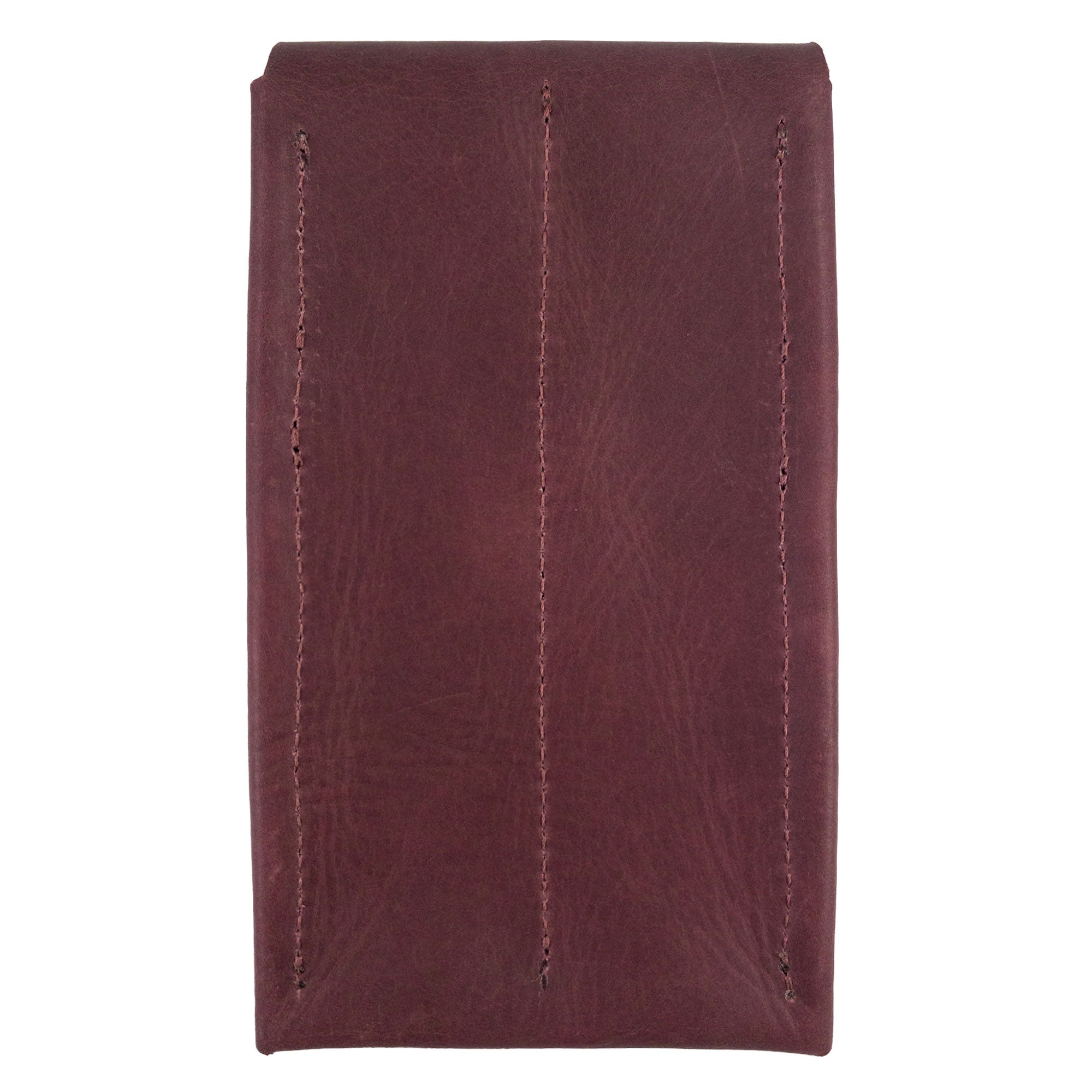 Rear view of the Leather Worx Double Pen Case showcasing stitching details in Full Grain Leather. This artisan product features Hand Cut and Hand Sewn elements, reflecting the Small Batch Production ethos of Leather Worx.