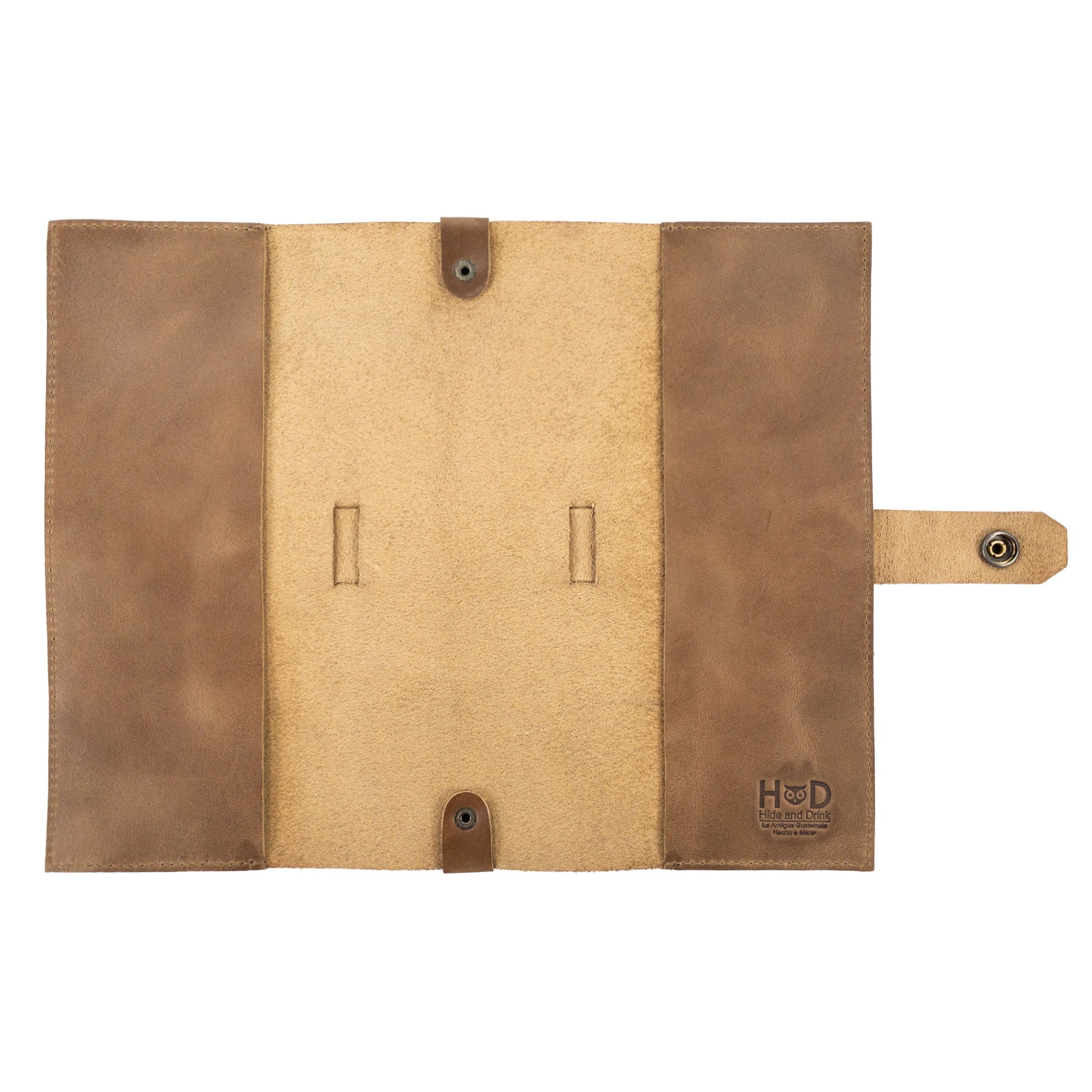 Elegant display of Hide & Drink's Riveted Field Note Cover for Moleskine (5 x 8.25 in.) Notebook NOT Included in dark brown leather, showcasing its durable design. This handcrafted artisan item is made in La Antigua Guatemala & Oaxaca, Mexico.