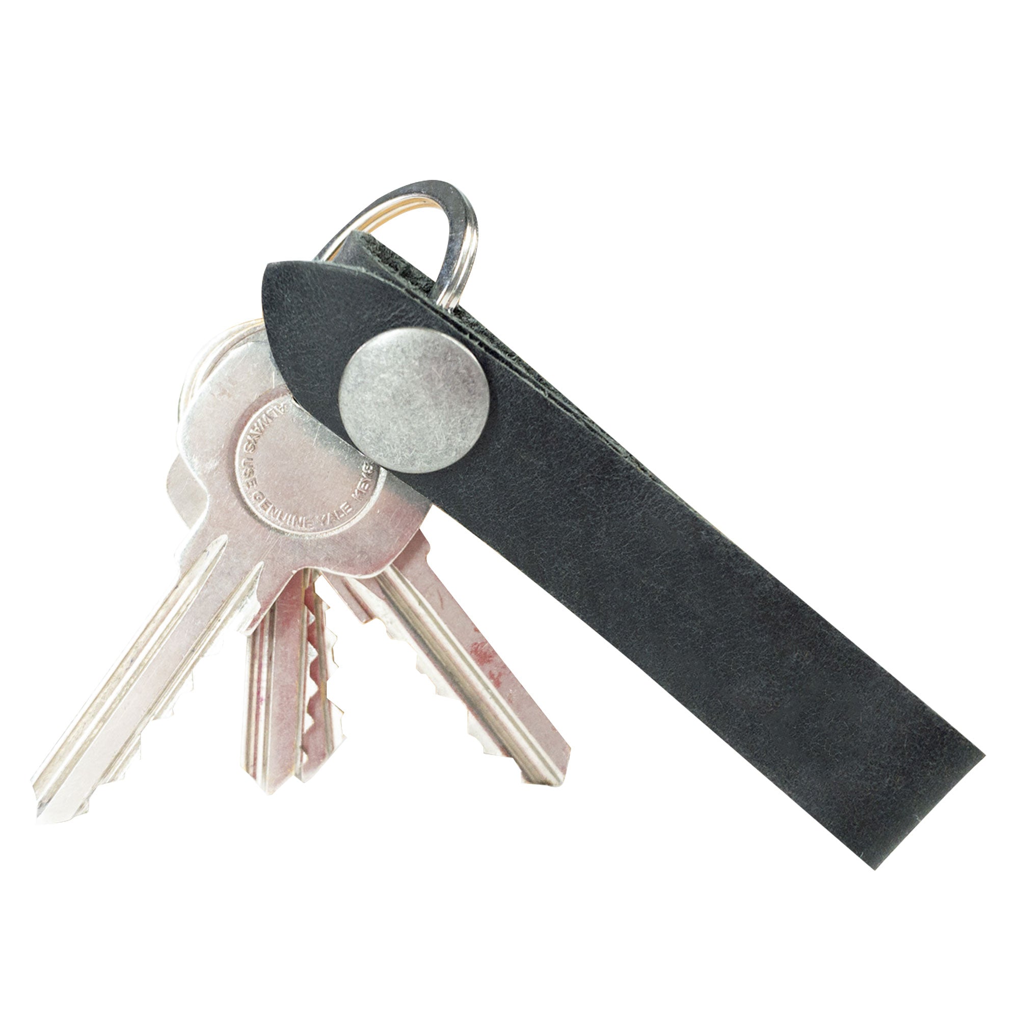 Hide & Drink Loop Keychain featuring a stylish black strap for keys, embodying rustic charm. This durable leather keyring organizer is handcrafted in La Antigua Guatemala & Oaxaca Mexico, with small batch production and artisan techniques.
