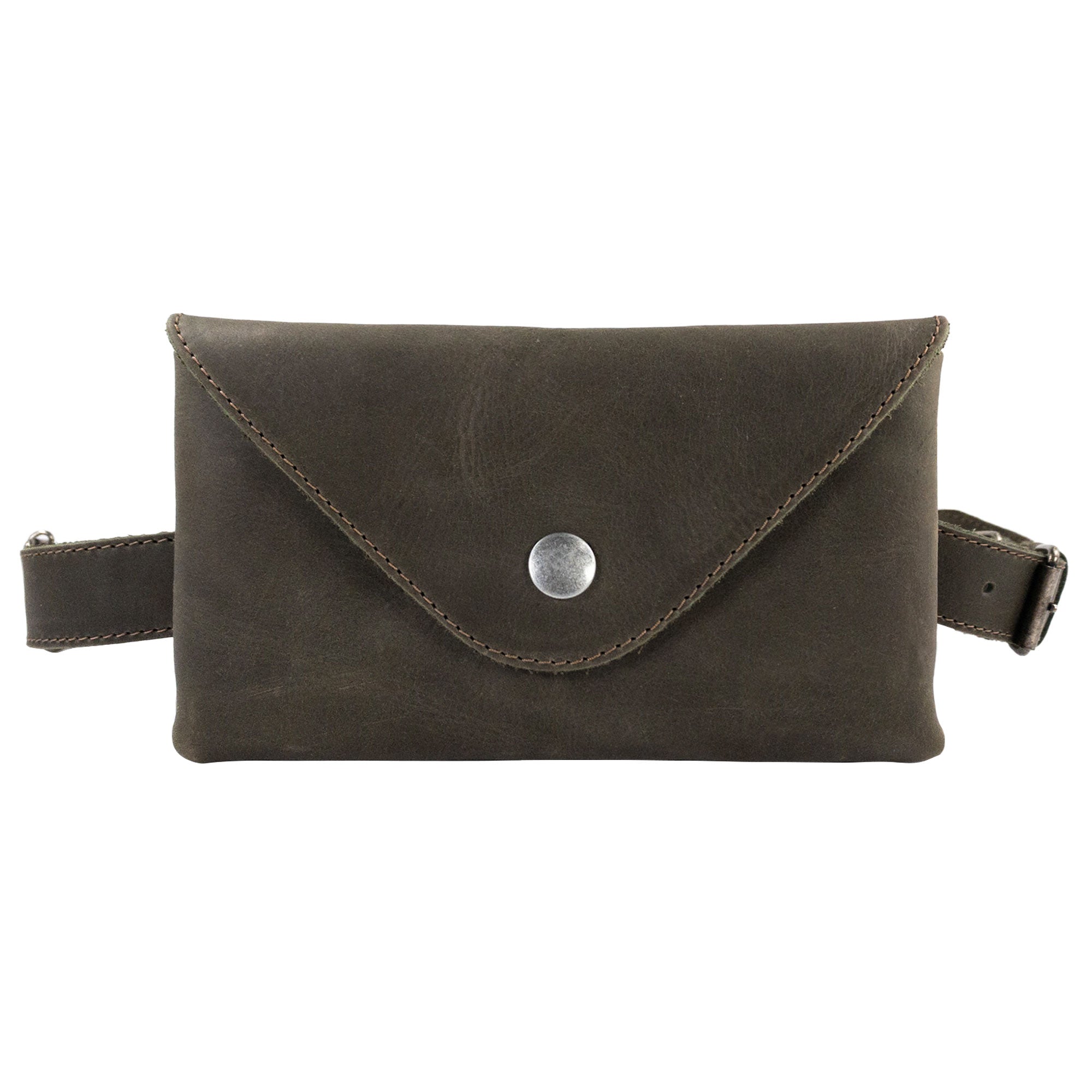 Sophisticated brown Fancy Fanny Pack by Hide & Drink, crafted from full grain leather. This artisan waist pouch offers vintage charm and is perfect for easy travel needs or as a stylish phone holder.