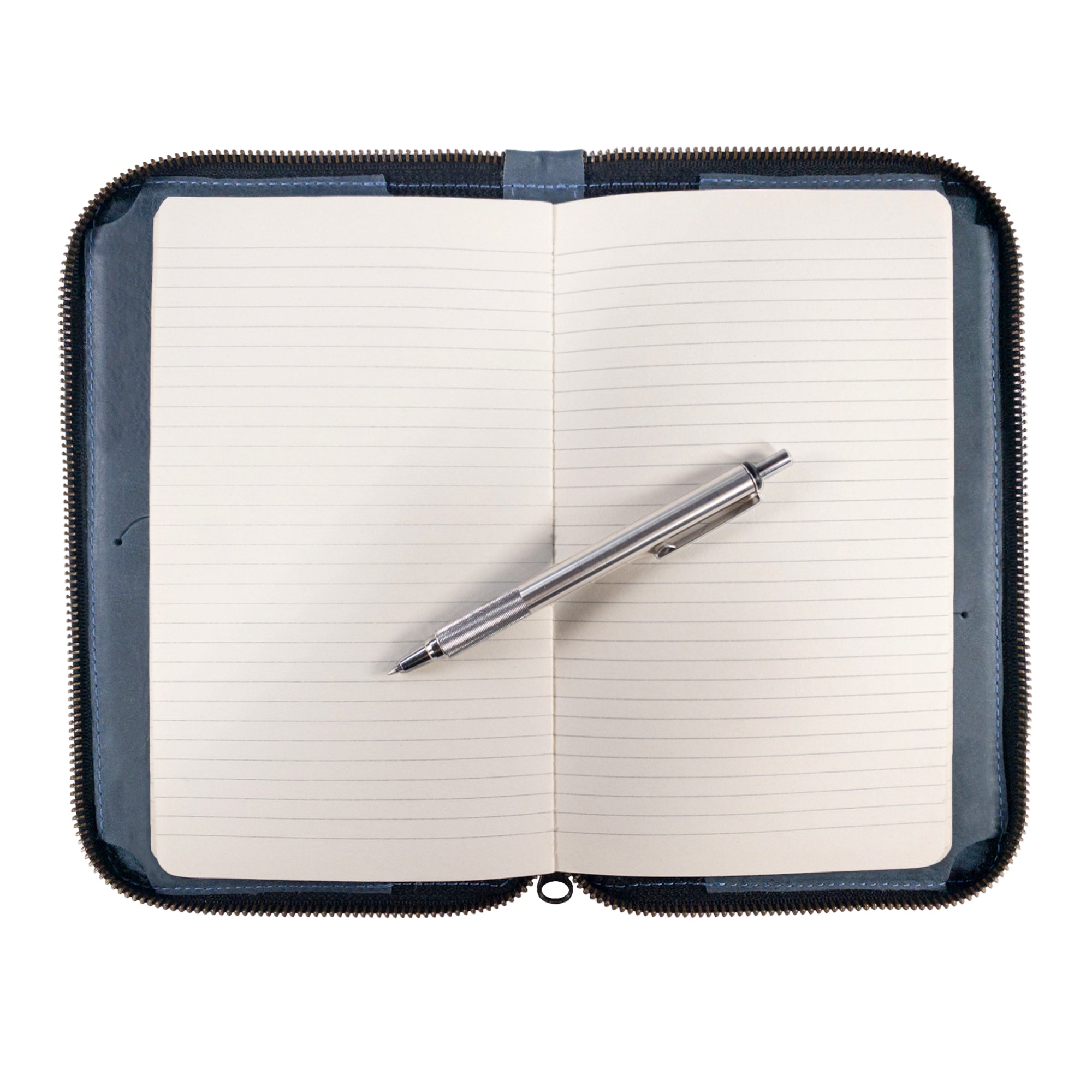 Hide & Drink Zippered Journal Cover for Moleskine (Notebook NOT Included) open to show lined pages, ideal for personal notes and journaling.