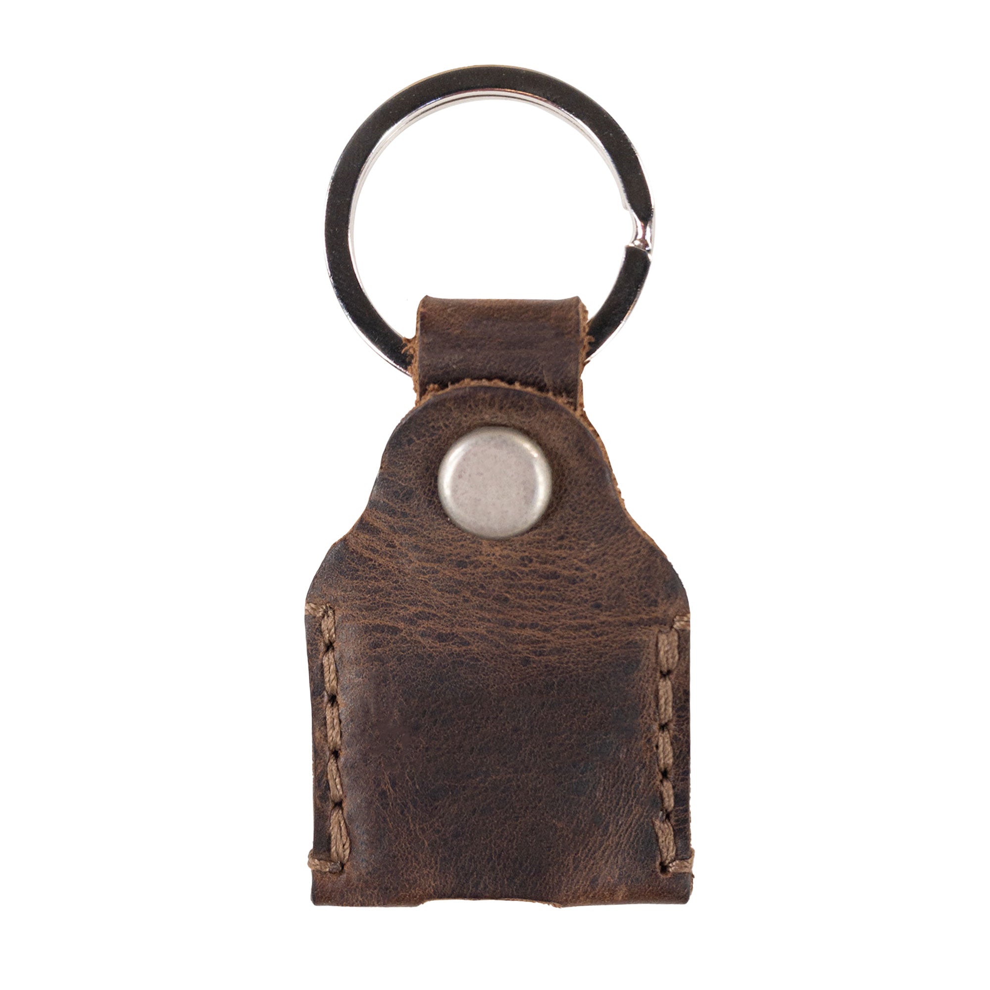 Front view of Hide & Drink Key Holder featuring a sleek button closure and durable Full Grain Leather. This Key Holder is a perfect Keychain Organizer and emergency coin pouch, designed for convenience as a pocket accessory. Artisan-made in La Antigua Guatemala & Oaxaca Mexico with a focus on small batch production.