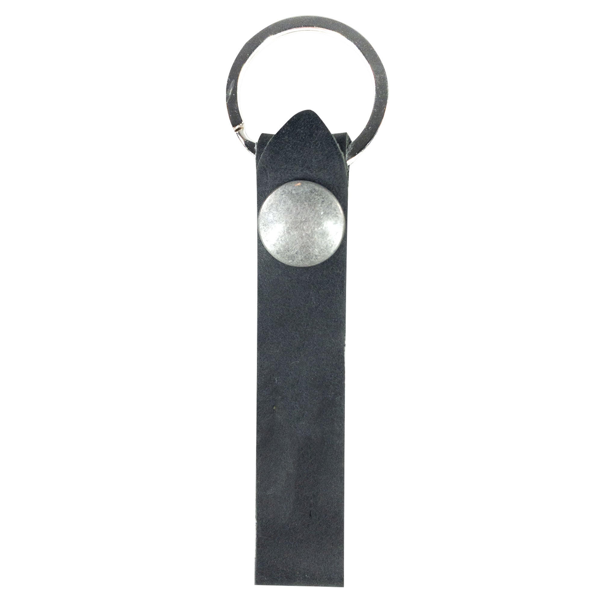 Hide & Drink Loop Keychain illustrating a minimalist black design perfect for organizing keys. This rustic keychain with belt loop is made from premium full grain leather by skilled artisans in La Antigua Guatemala & Oaxaca Mexico.