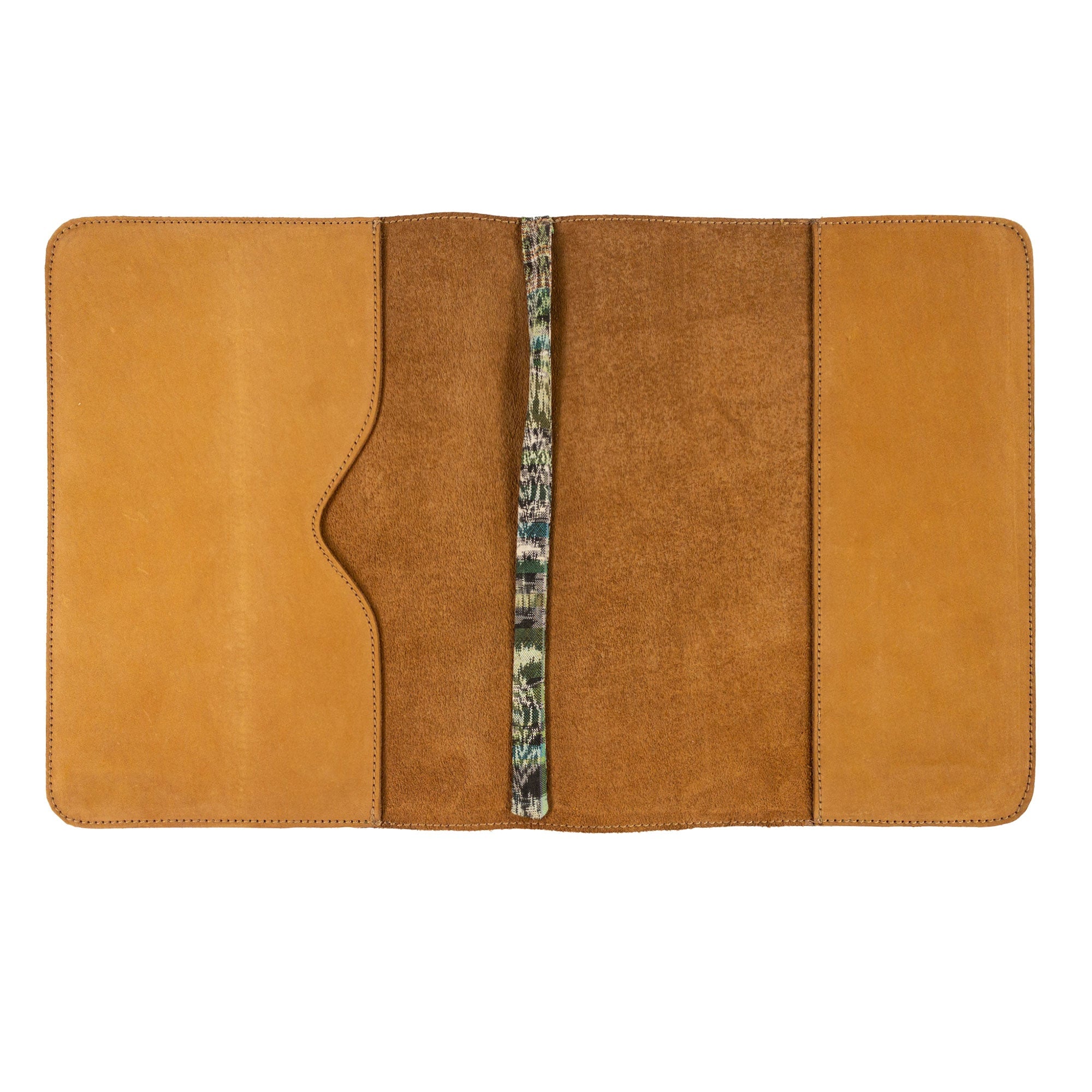 Detail view of the Journal Cover for (8.5 x 11 in.) Moleskine Cahier XXL by Hide & Drink, demonstrating its high-quality full grain leather construction. This journal cover not only serves as a protector but a statement piece made in La Antigua Guatemala & Oaxaca Mexico.