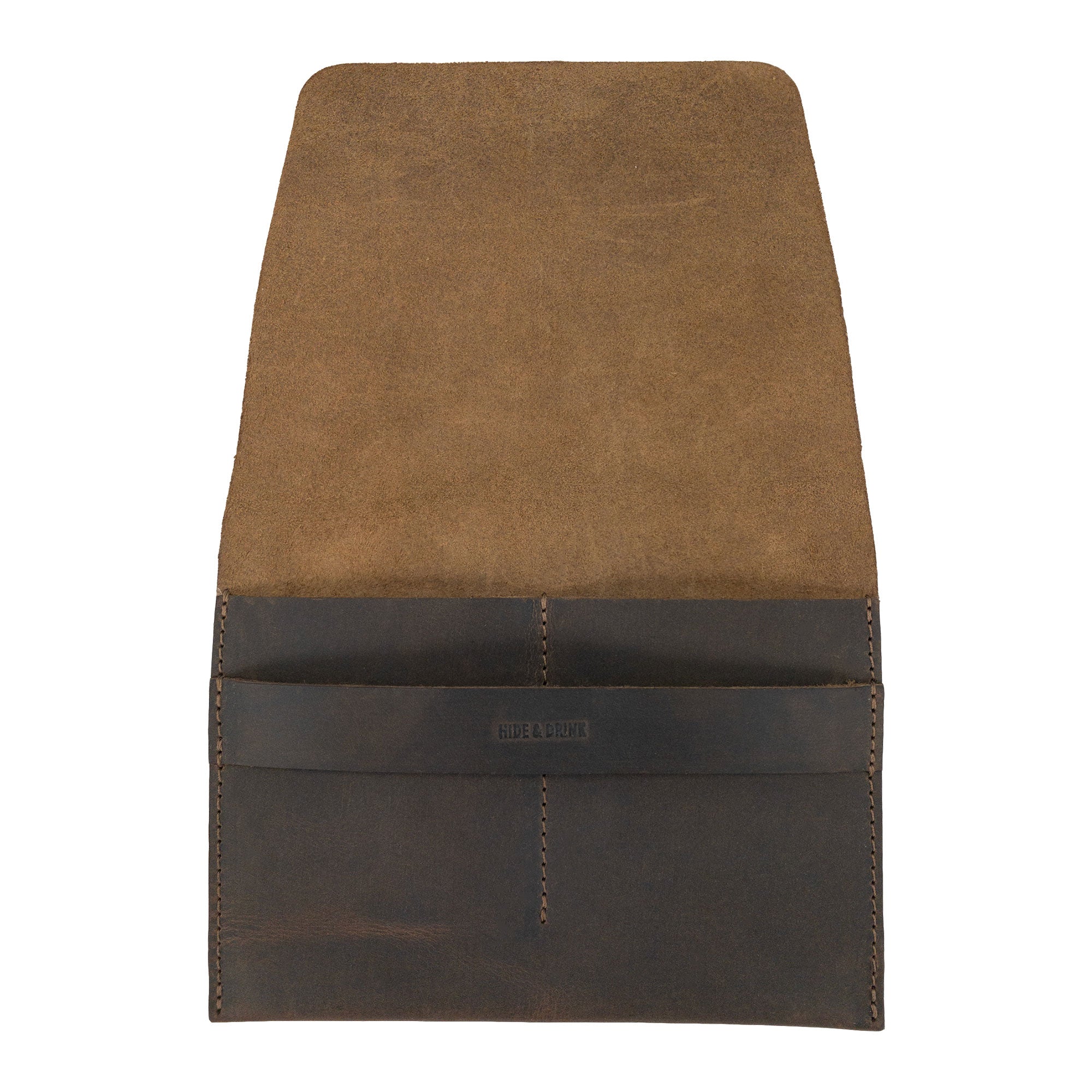 An inside view of the Hide & Drink Double Watch Case, displaying the meticulous craftsmanship of hand cut, hand sewn components. This elegant vintage watch case with 2 slots not only showcases luxury but also highlights its small batch production ethos from artisans based in La Antigua Guatemala and Oaxaca Mexico.