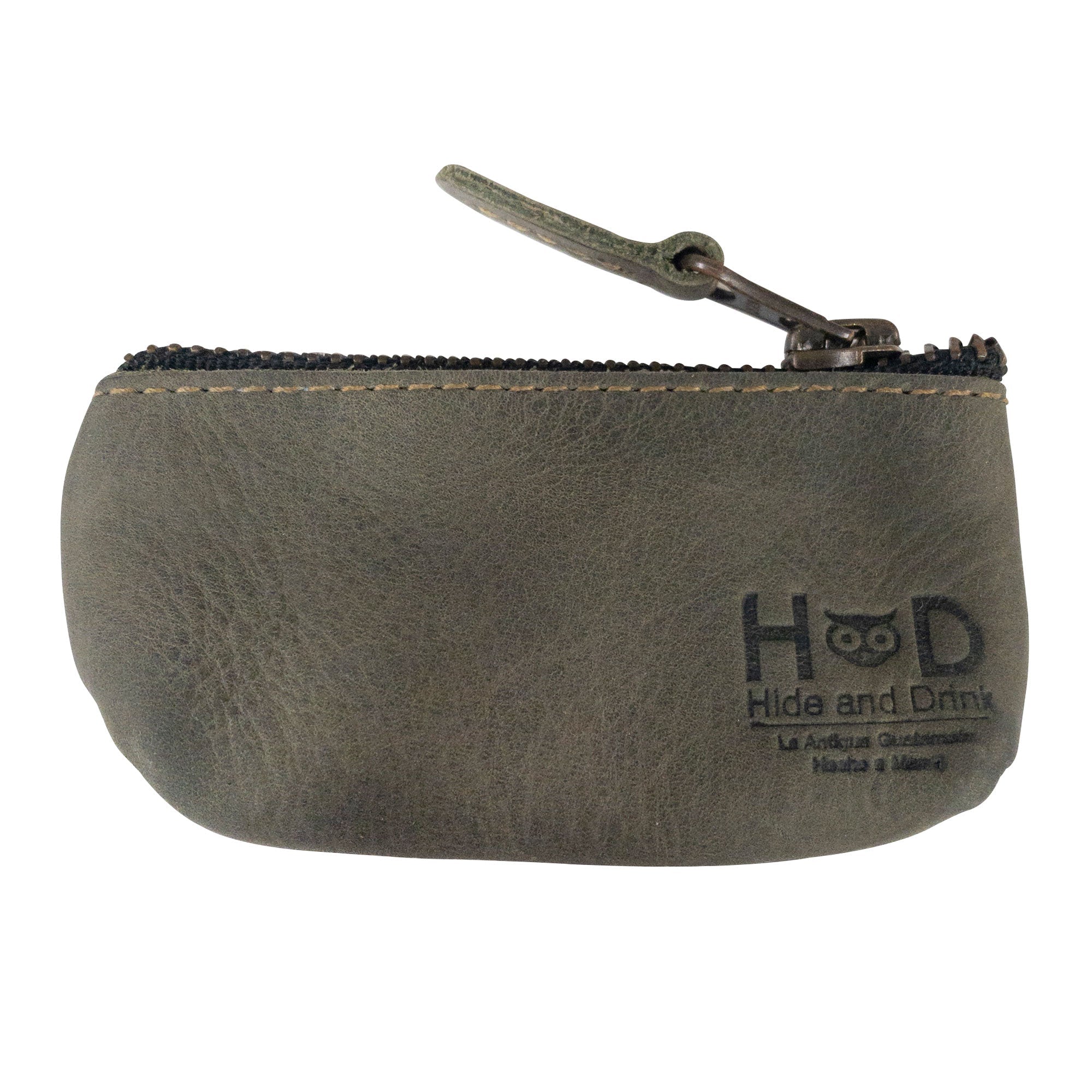 Hide & Drink Key Holder Zippered Pouch with a vibrant navy color, highlighting its practical design for organizing small items such as coins and keys.