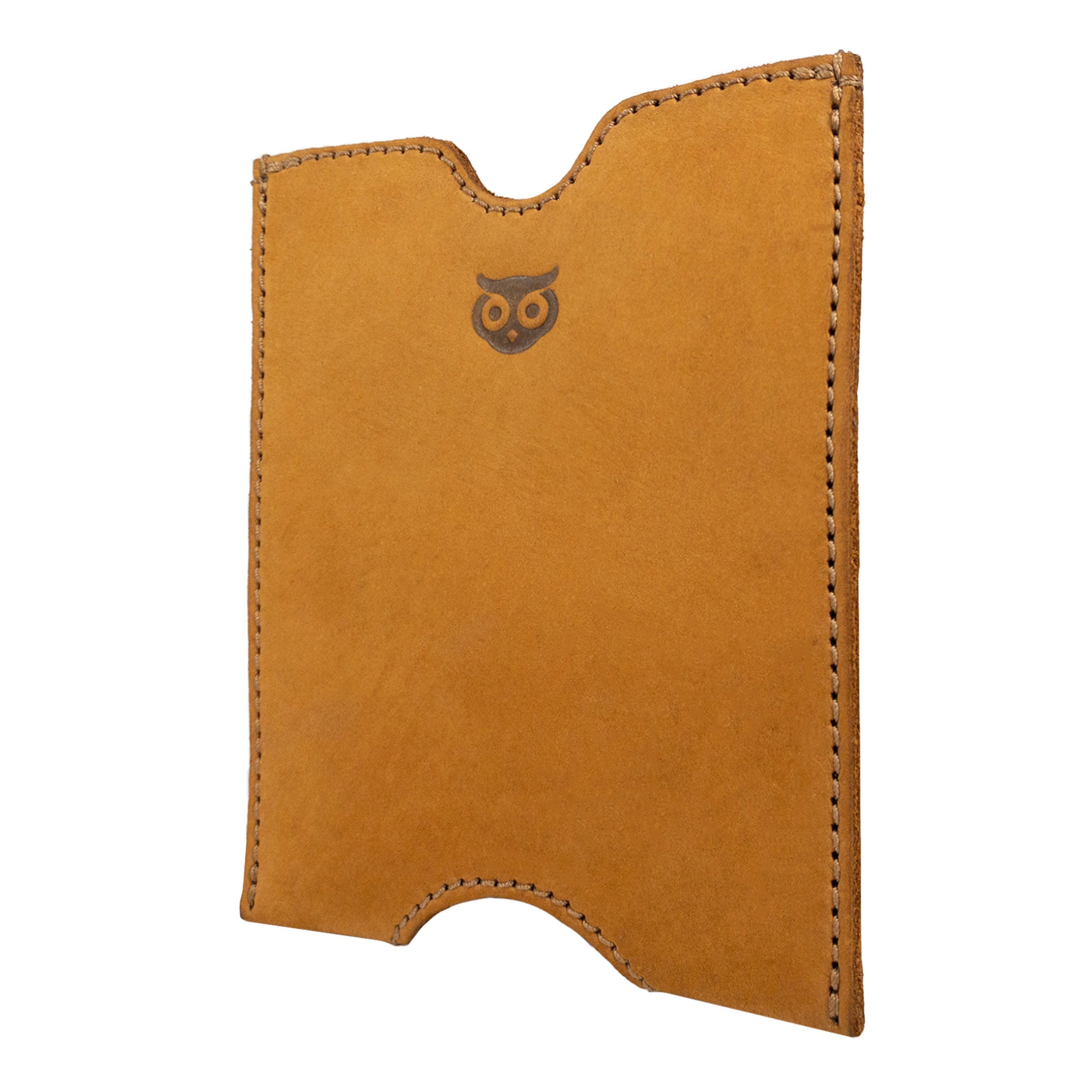 Side angle of the Hide & Drink Passport Sleeve, highlighting its elegant contours made from Full Grain Leather. This handmade Travel Passport Pocket Sleeve is a perfect artisan piece from La Antigua Guatemala & Oaxaca Mexico, featuring hand cut, hand sewn, and fire branded details for a truly unique touch.