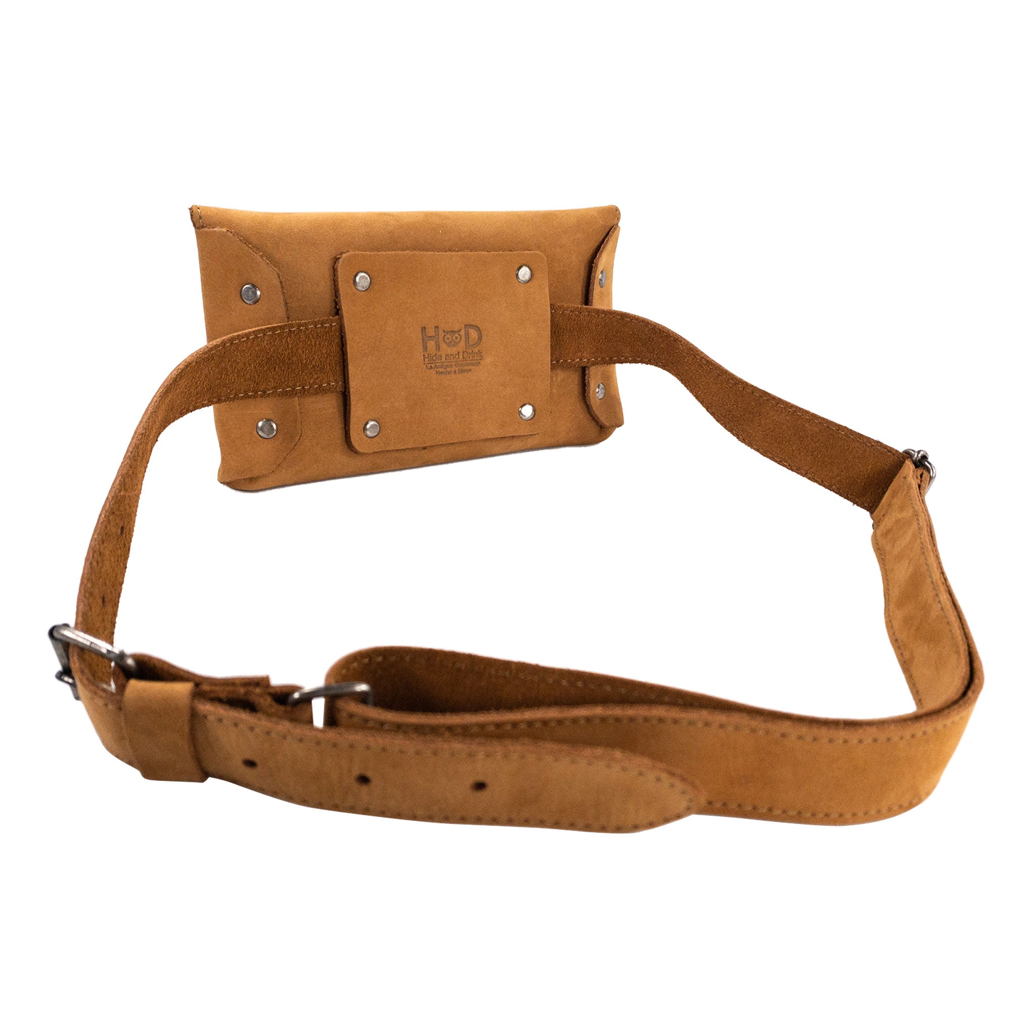Hide & Drink's Fancy Fanny Pack in a rich brown shade, ideal for stylish utility. This full grain leather waist pouch is perfect as a phone holder for easy travel, showcasing impressive artisan craftsmanship.