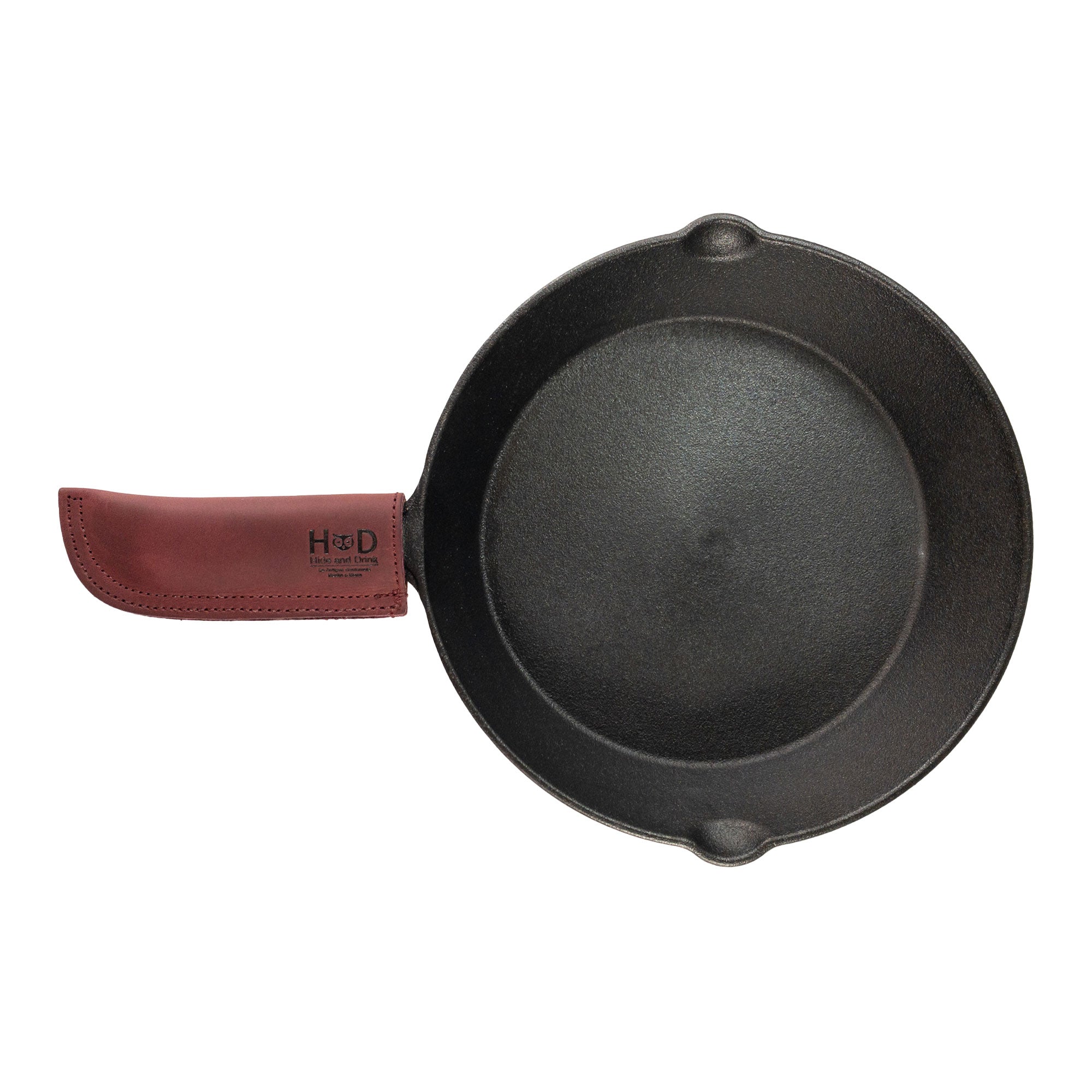 Hot Pan Handle Cover by Hide & Drink, showcasing artisanal craftsmanship and heat resistance in a compact design for cookware, handmade in La Antigua Guatemala & Oaxaca Mexico.