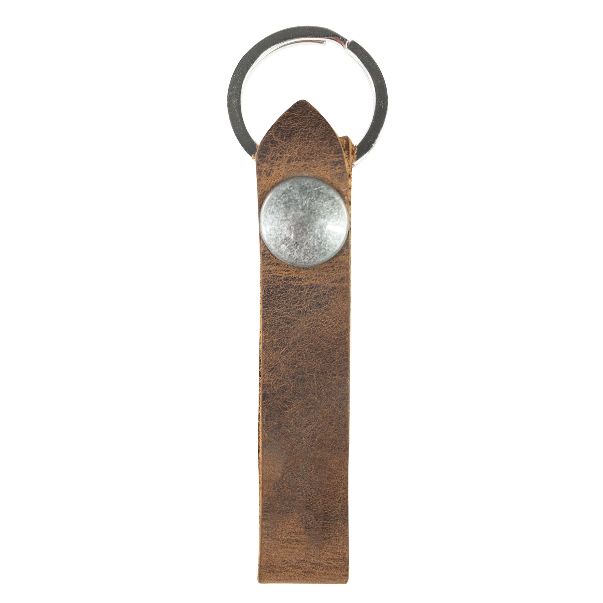 Hide & Drink Loop Keychain displaying an elegant design with a secure ring for keys. This rustic keychain with belt loop comes from small batch production, crafted from full grain leather by skilled artisans in La Antigua Guatemala & Oaxaca Mexico.
