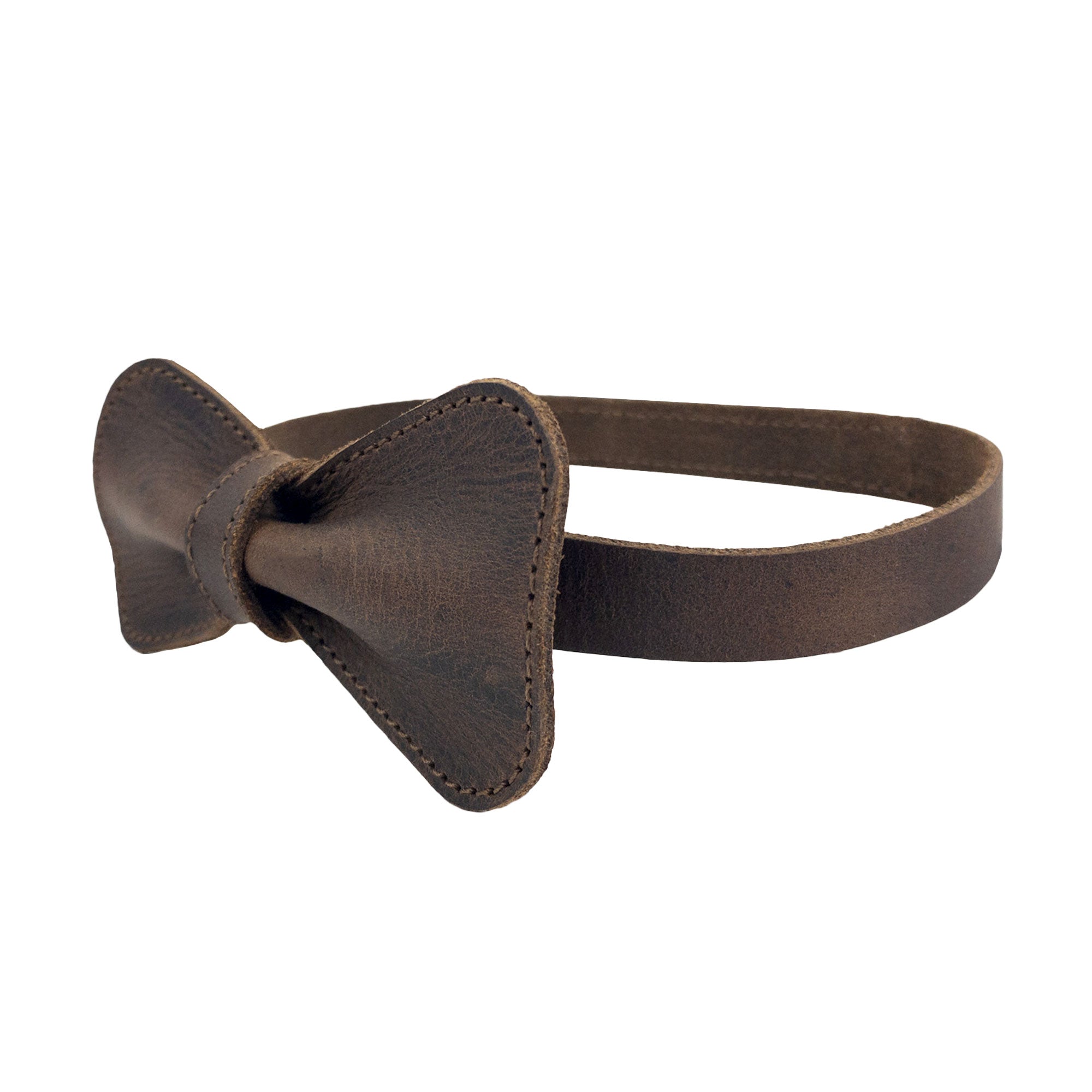 Rounded Bow Tie for Groomsmen by Hide & Groom displayed flat, highlighting its pre-tied feature and stylish construction from full grain leather. This handmade accessory is perfect for formal wear, making it essential for weddings and elegant occasions.