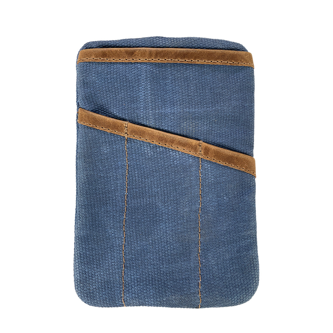 Back view of the blue Multi-tool Pocket Pouch by Hide & Drink, illustrating its artisan craftsmanship and practicality as a slim organizer.