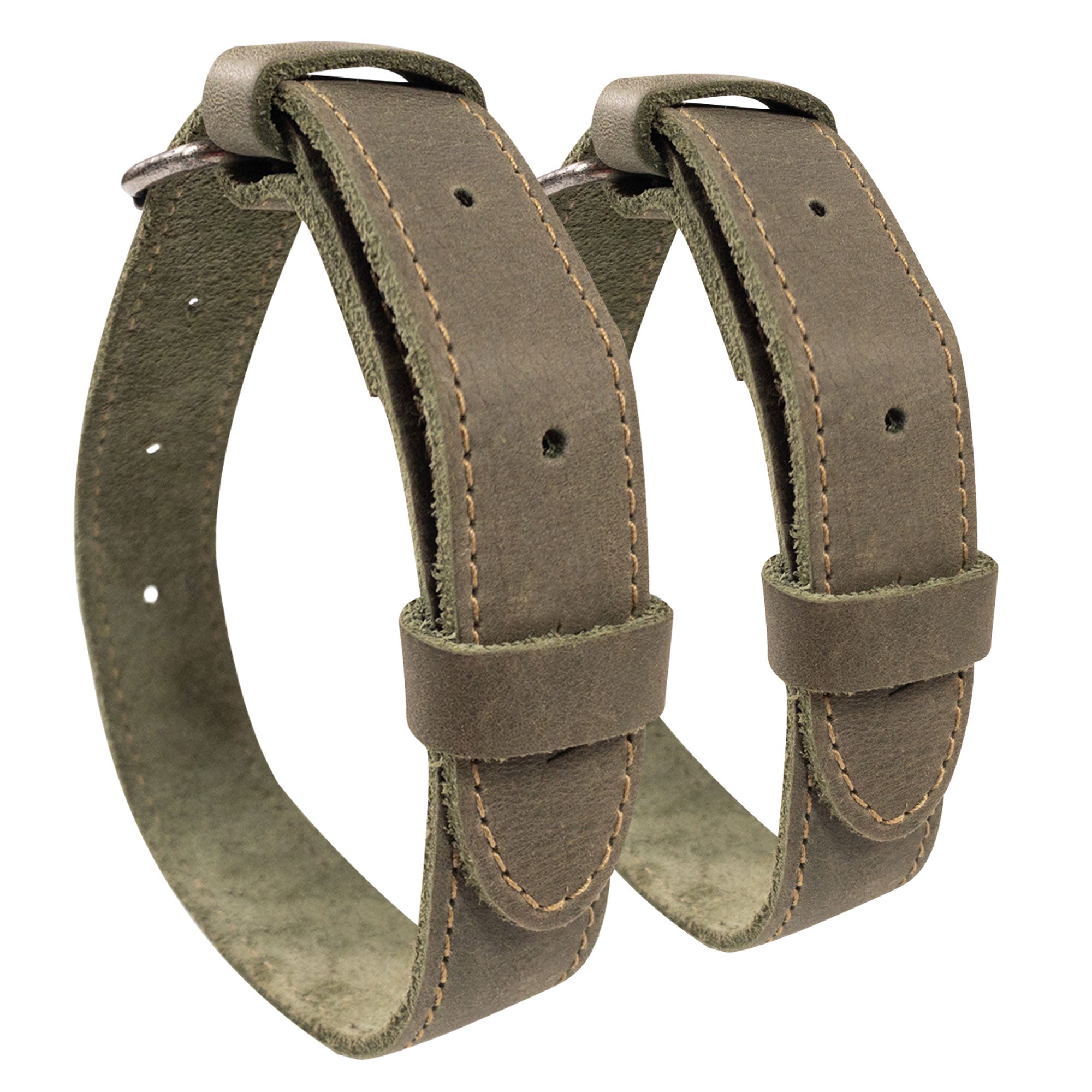 Bicycle Ankle Bands by Hide & Drink, showcasing two Rustic Bicycle Ankle Bands with classic Brass Metal Buckles. These Adjustable Straps for Legs, made from high-quality Full Grain Leather, serve as unique Vintage Gifts for Cyclists, handcrafted in La Antigua Guatemala.