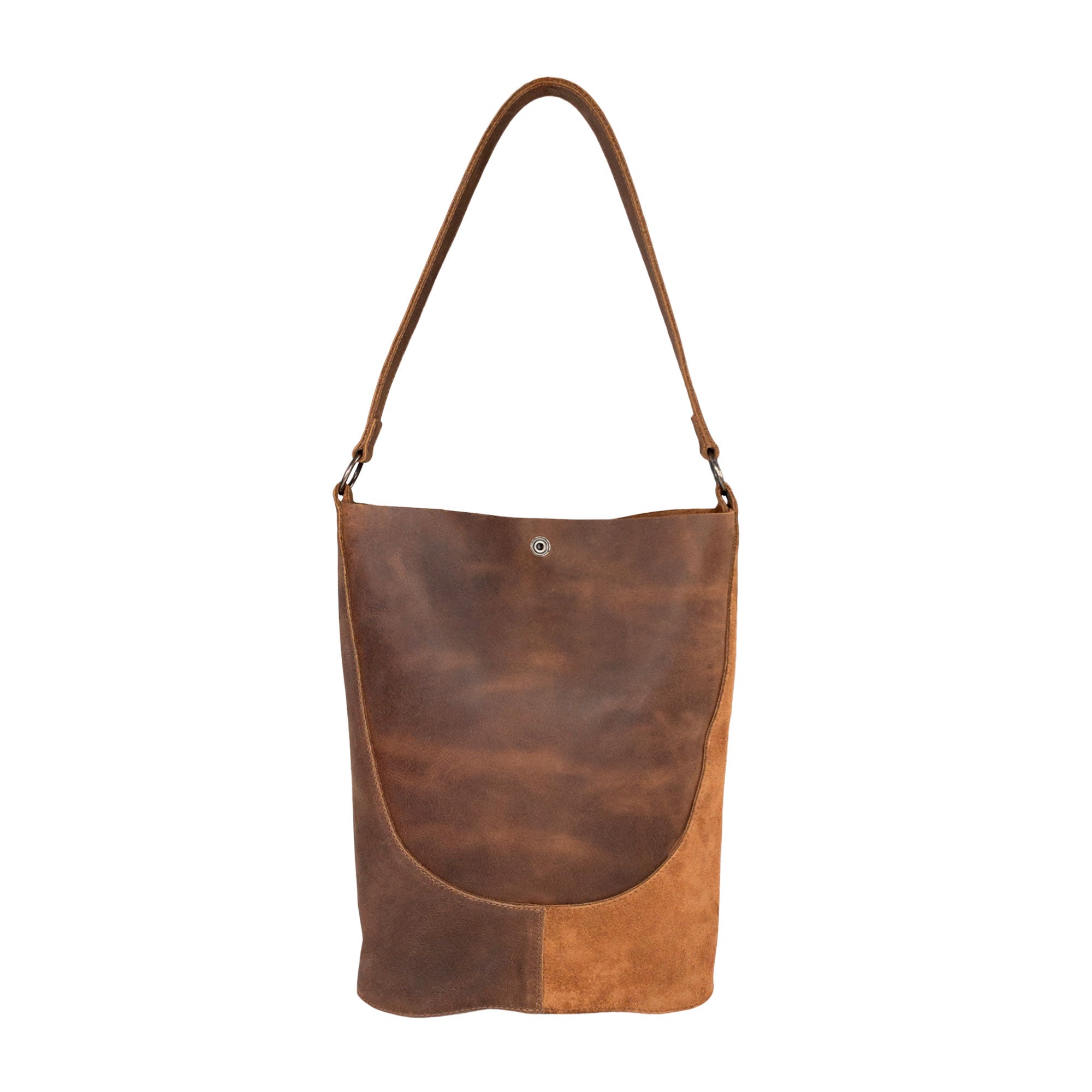 Back view of Heather's Reversed Shoulder Bag highlighting the unique design and full grain leather texture. This vintage purse is a perfect stylish shoulder bag with strap for women, ideal as a travel bag, and handmade through small batch production in La Antigua Guatemala & Oaxaca Mexico.