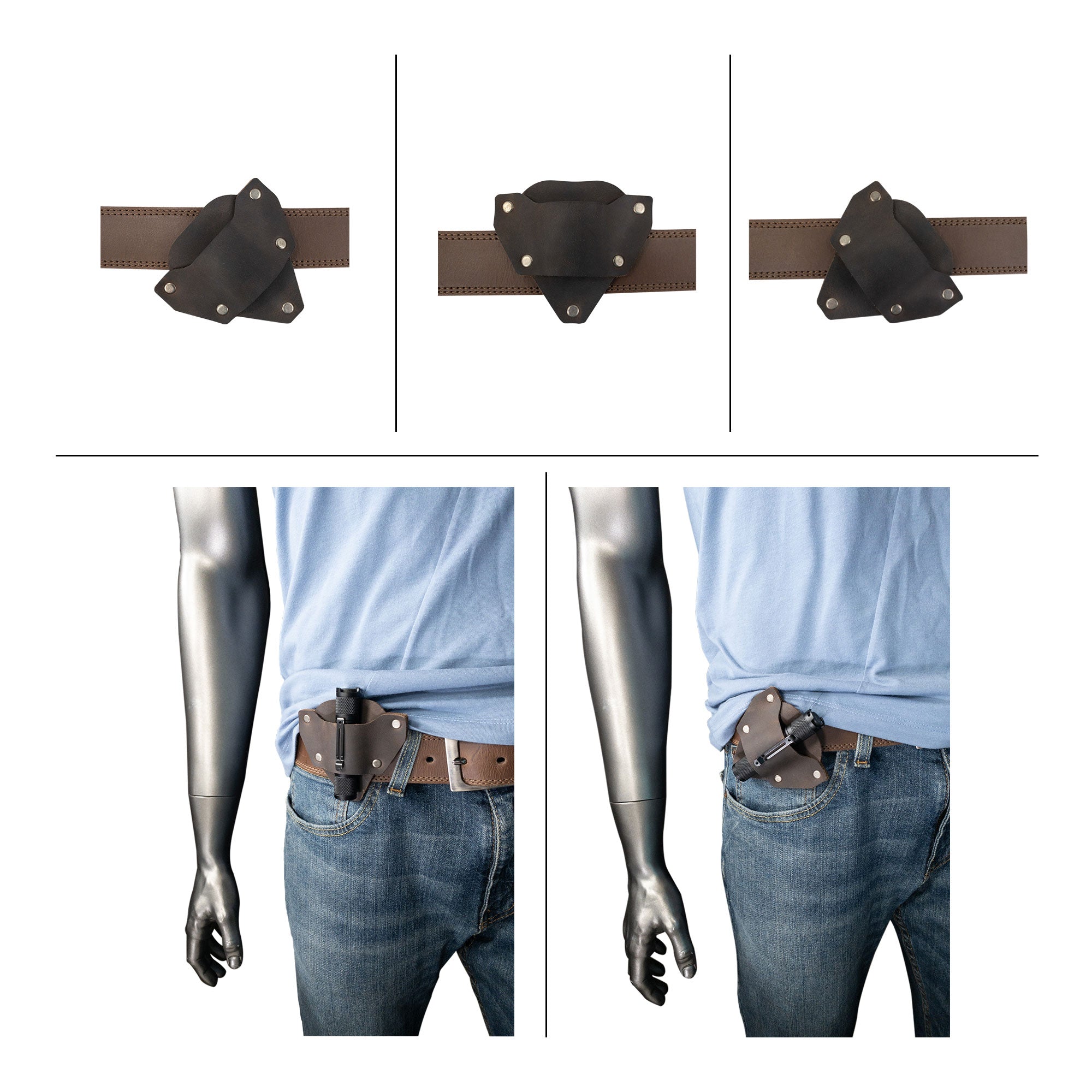 Riveted Mini Flashlight Holder for Belt - Stockyard X 'The Leather Store'