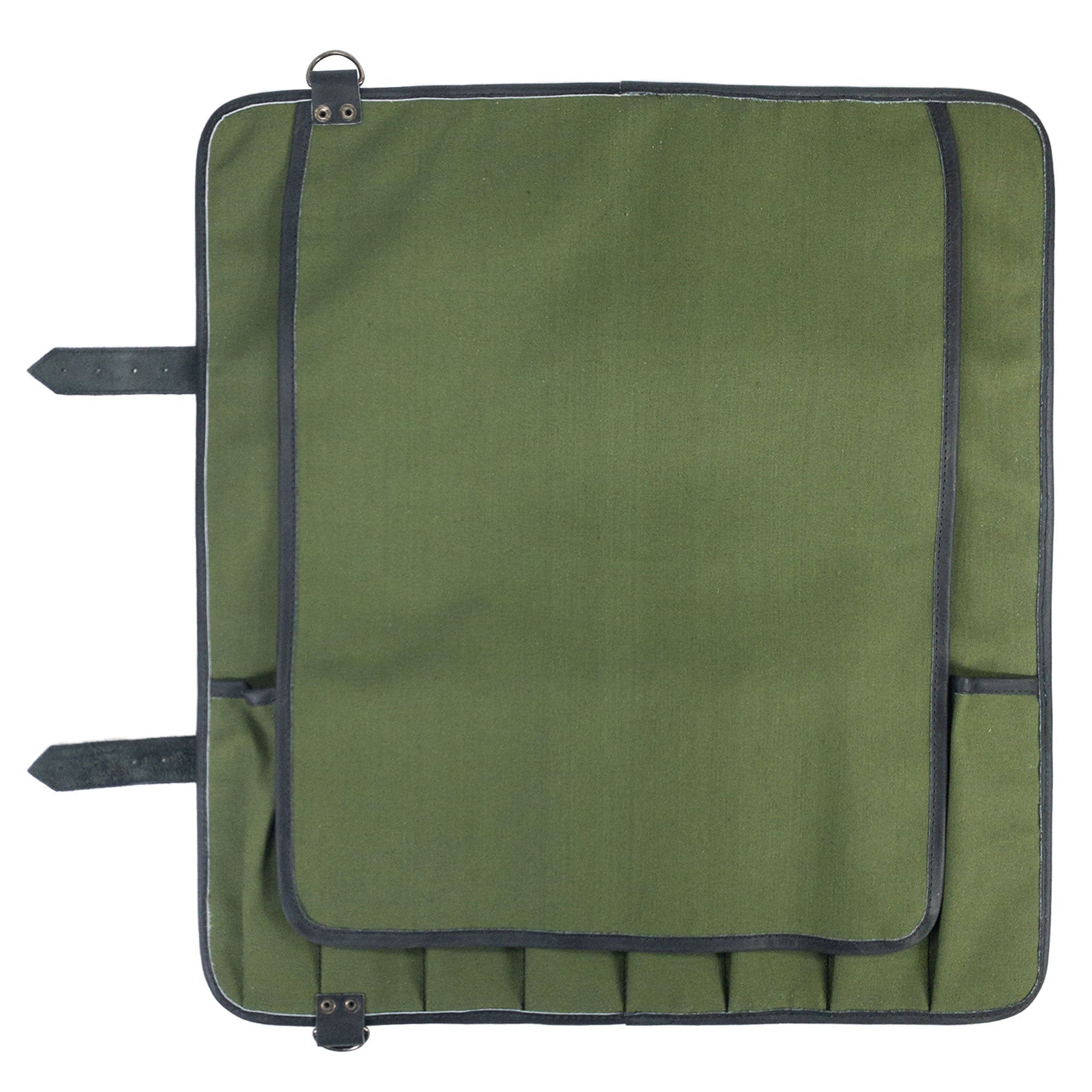 Stylish close-up of Hide & Drink Knife Roll With Water Resistant Lining (8 Pockets) showing craftsmanship. An artisan Chef's Knife Roll Bag (8 Pockets) serves as a reliable portable knife organizer.