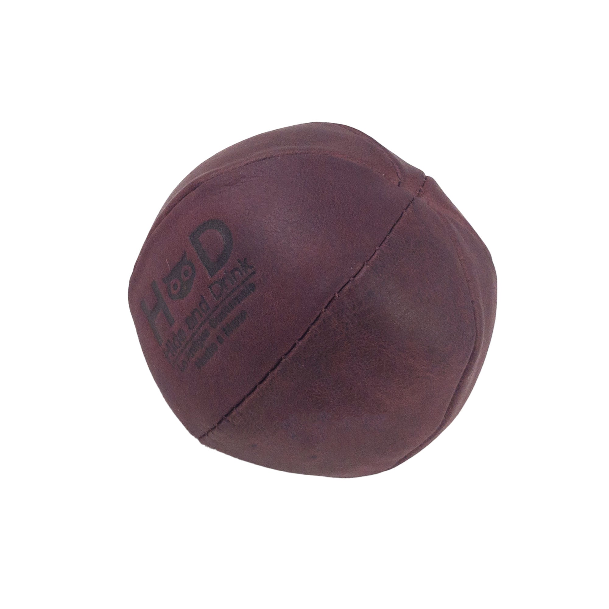 Hide & Drink maroon Stress Ball showcasing intricate stitching, an excellent choice for relieving fidgeting and anxiety. This squishy tension accessory is made with classic style and full grain leather, handmade in La Antigua Guatemala.