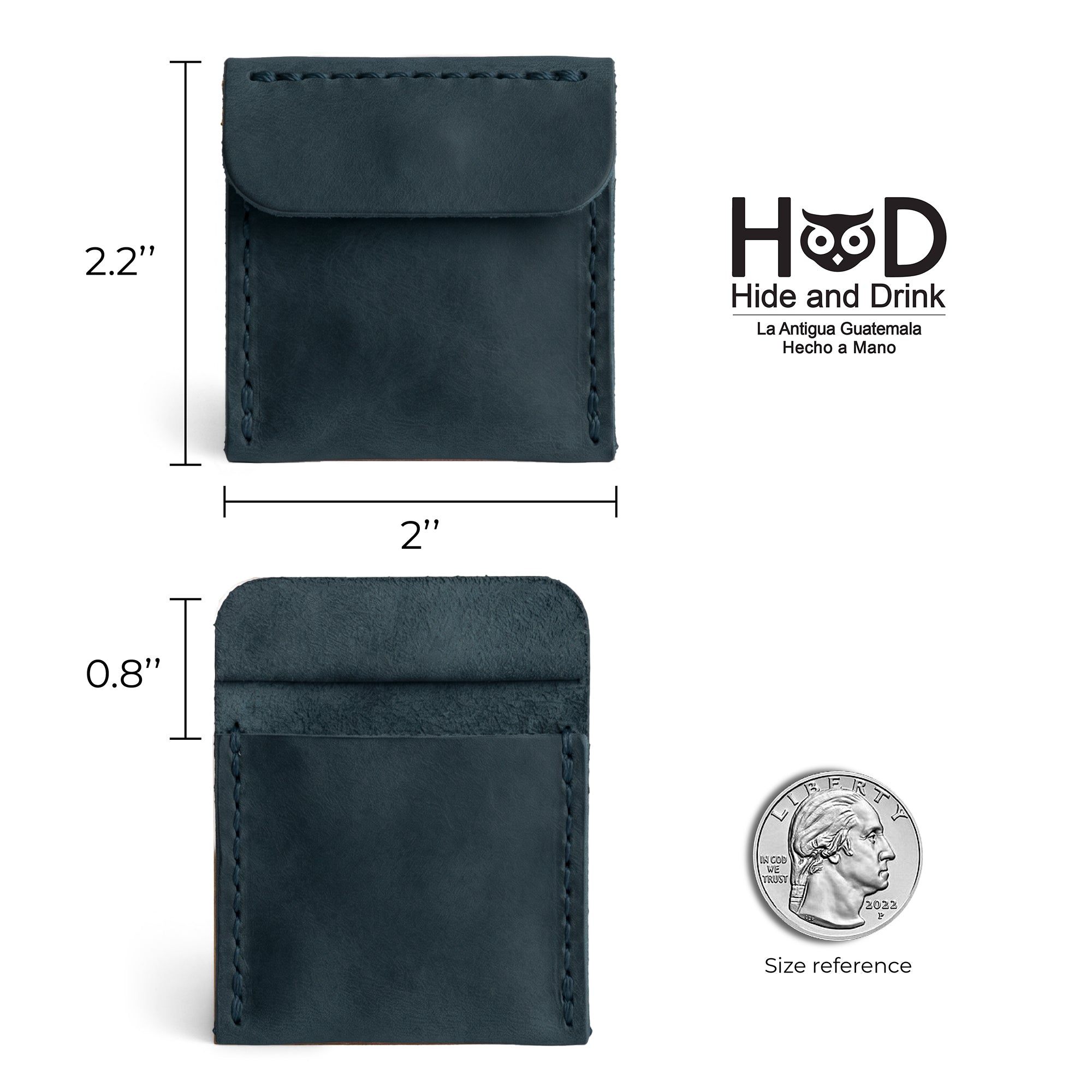 Hide & Drink Wedding Ring Case in blue leather, exhibiting a simple yet elegant design. A perfect travel pouch organizer for jewelry and engagement rings, handmade in La Antigua Guatemala & Oaxaca Mexico with full grain leather.