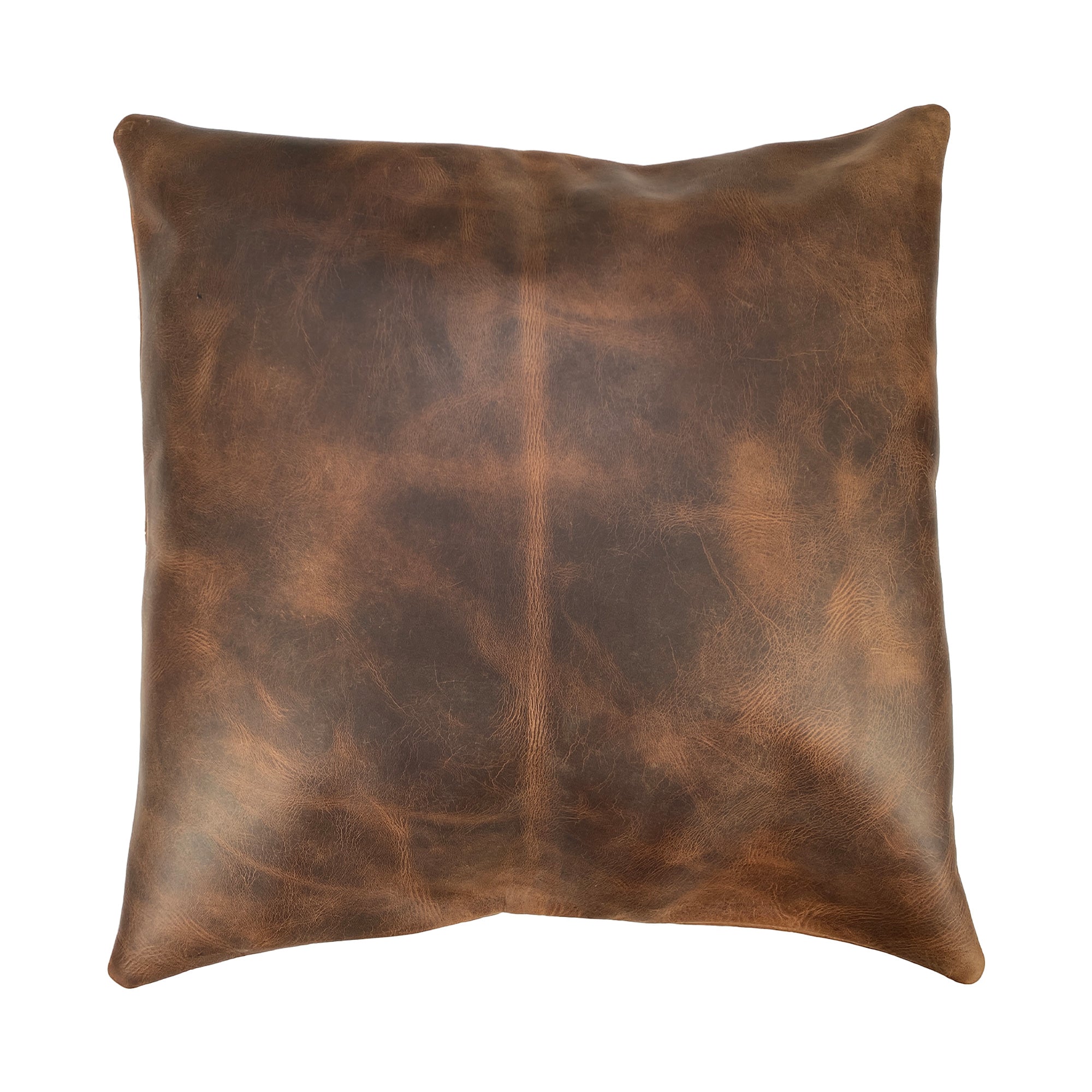 A front view of the Leather Pillow Cover 18 x 18 In. by Leather At Home, highlighting its beautiful craftsmanship and luxurious feel, ideal for decorative use. Decorative Pillowcase (18 x18 inches) (Stuffing NOT Included) Wonder-Home Luxury Style, Standard Throw Cushion Covers, Full Grain Leather, StockyardX, Small Batch Production, Hand Cut, Hand Sewn, Fire Branded, Artisan, Handmade in La Antigua Guatemala & Oaxaca Mexico.