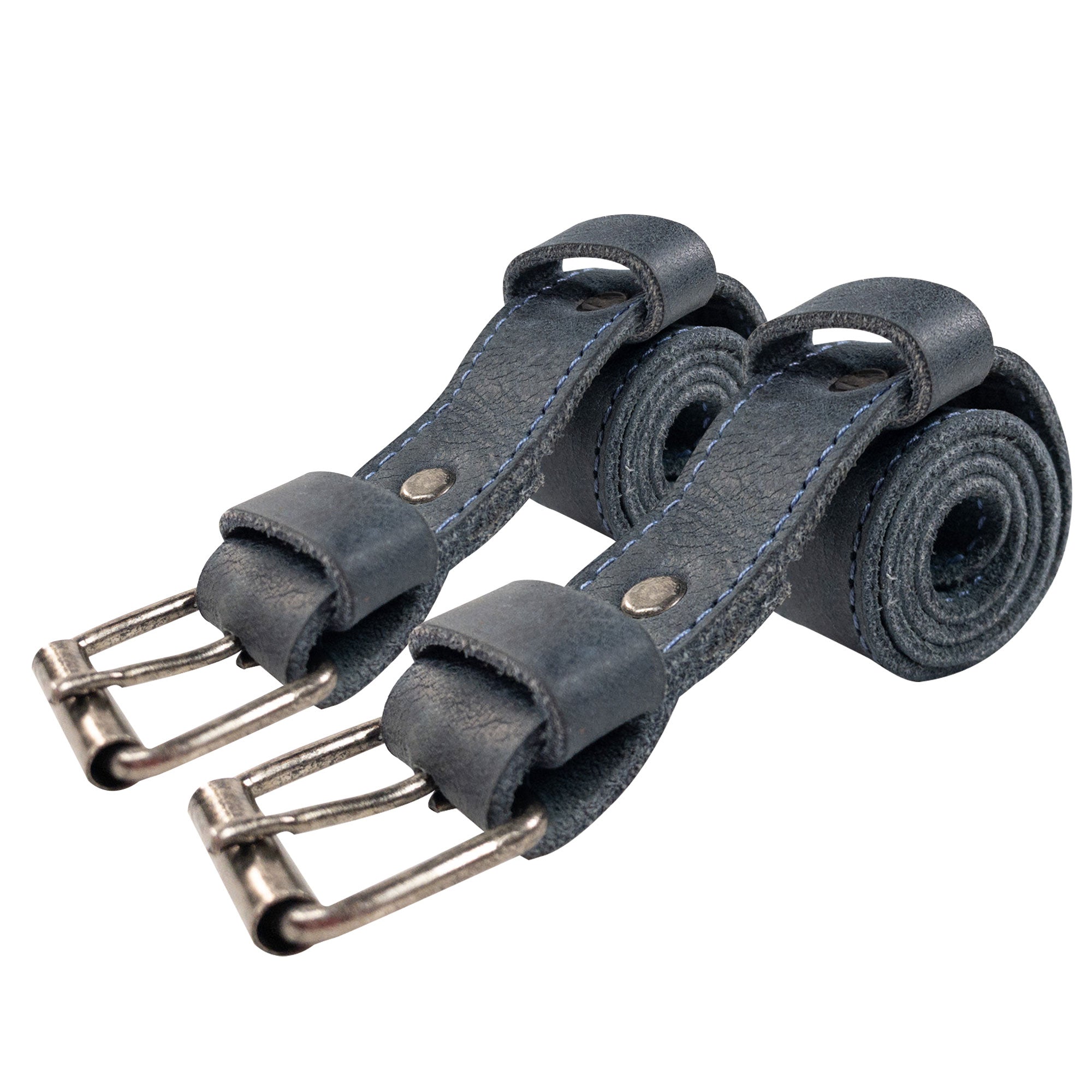 Bicycle Ankle Bands by Hide & Drink, demonstrating a set of Rustic Bicycle Ankle Bands with a classic Brass Metal Buckle. These Adjustable Straps for Legs, constructed from high-quality Full Grain Leather, serve as meaningful Vintage Gifts for Cyclists, artisanally made in La Antigua Guatemala.