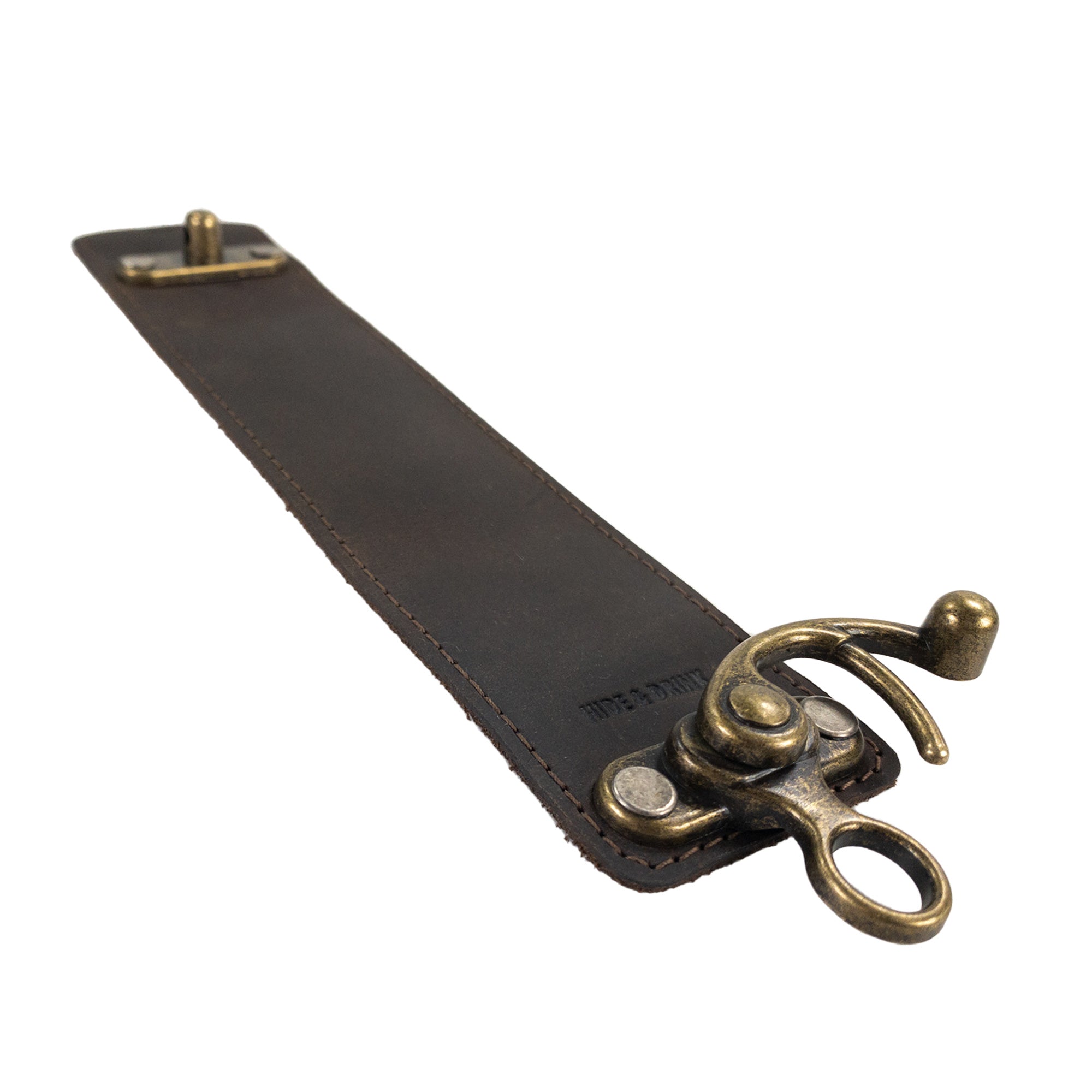 Side perspective of Hide & Drink 8 Inch Wristband with Vintage Clasp, displaying its unique clasp and superior Full Grain Leather. Each wristband is a result of small batch production, hand cut, hand sewn, and fire branded by talented artisans in La Antigua Guatemala & Oaxaca Mexico.