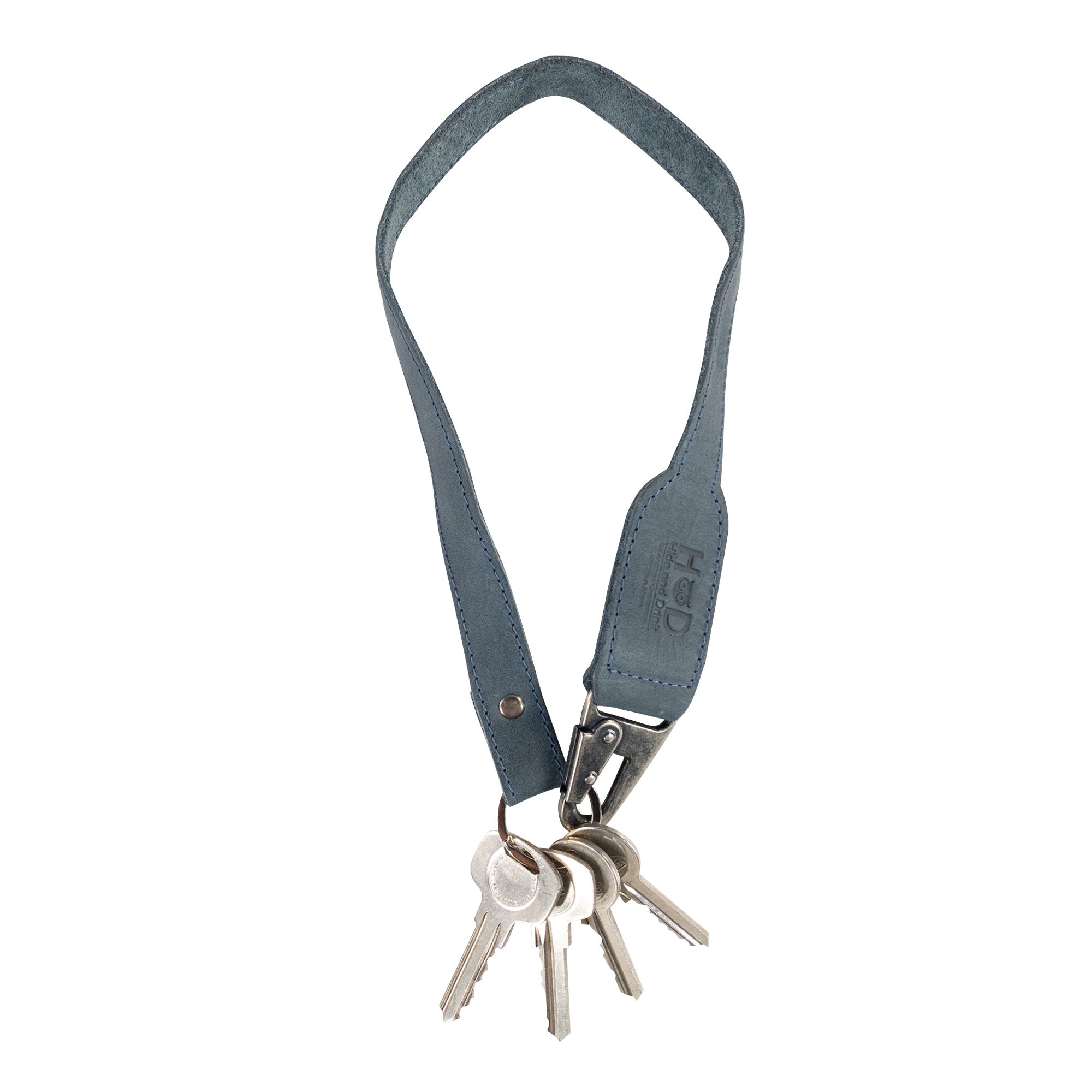 Hide & Drink Keychain Lanyard made from rich Full Grain Leather, equipped with a practical clip for key attachment. This product showcases the artisan production methods and small batch values.