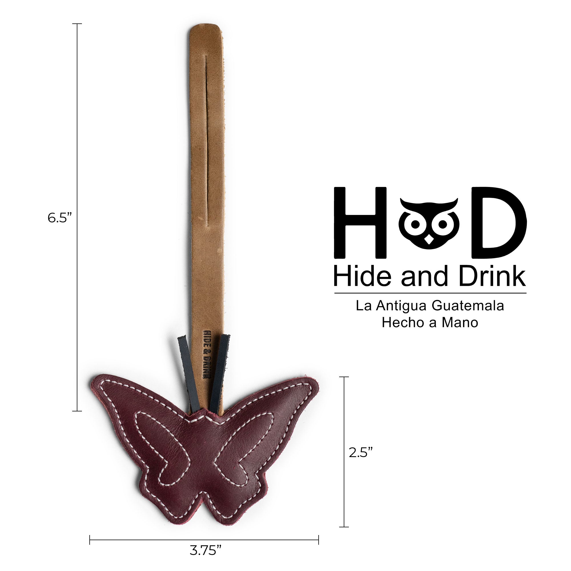 Hide & Drink Bag Charms illustrating dimensions for an enchanting penguin design. This charm for handbags is perfect as a purse charm for tote & backpacks, crafted from durable full grain leather. Capturing StockyardX's commitment to small batch production, each item showcases hand cut and hand sewn artistry along with fire branding, handmade in La Antigua Guatemala & Oaxaca Mexico.
