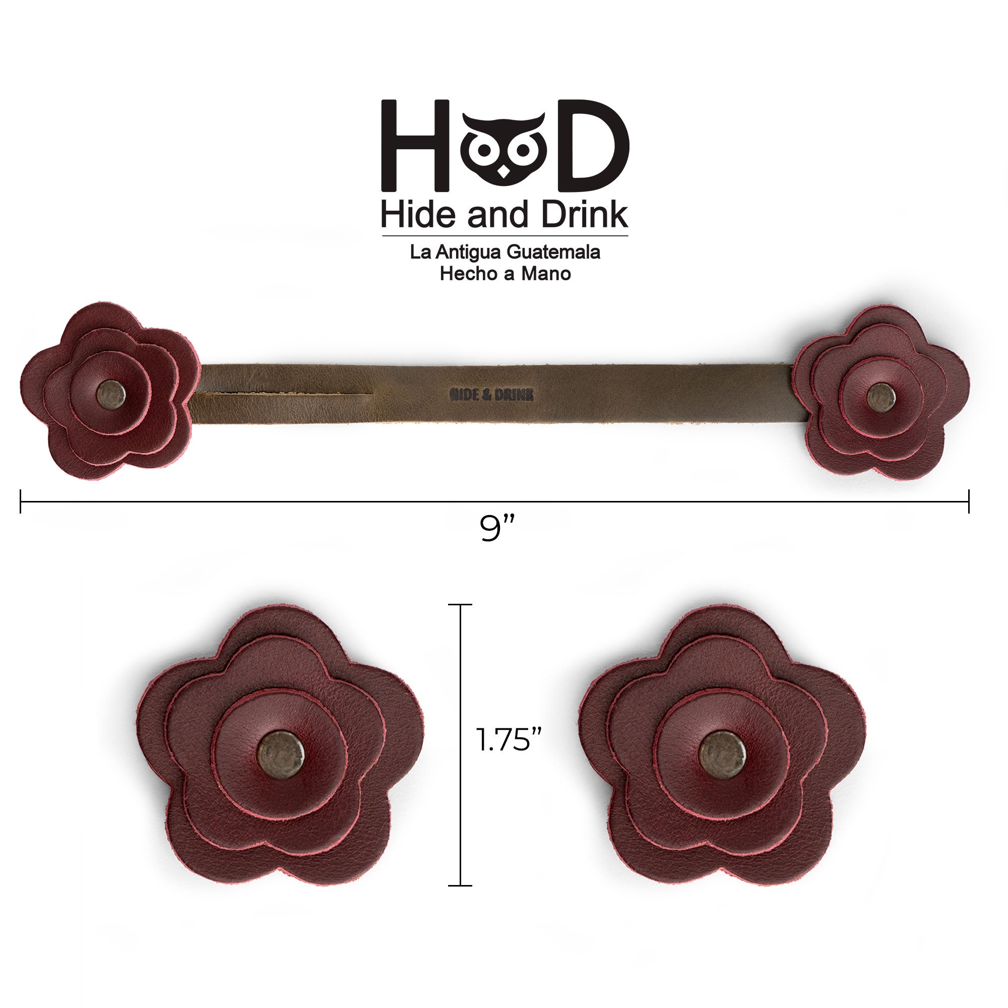 Dimensions of the elegant white Rose Bag Ornament by Hide & Drink, an example of a Handmade Full Grain Leather Rose-Shaped Ornament that serves as a cute charm accessory for fashionable bags.
