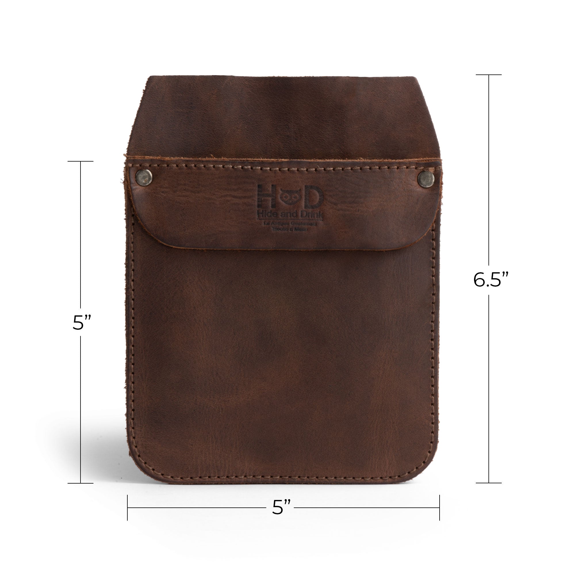 Front view of Hide & Drink Leather Work Pocket, measuring 5 inches by 6.5 inches and handmade using premium Full Grain Leather. A stylish yet practical Work Pocket Organizer for Tools designed for everyday essentials.