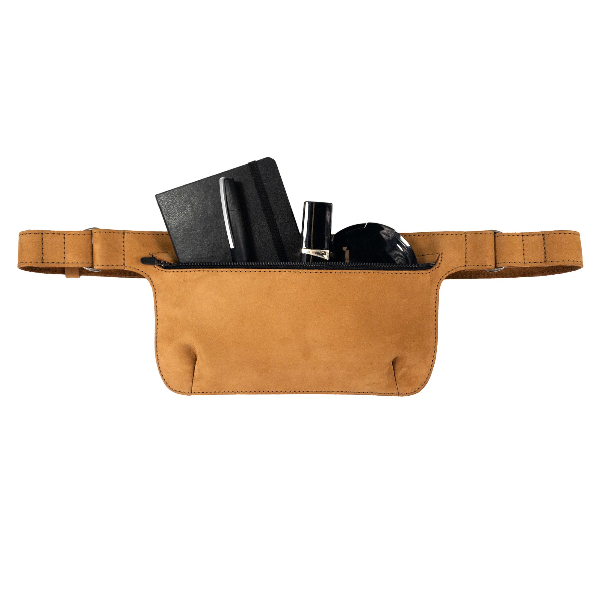Slim Fanny Pack by Hide & Drink highlighting its elegant design with an adjustable strap and sleek lines, suitable for all-day wear. This artisan movement piece is made from full grain leather, showcasing quality craftsmanship.